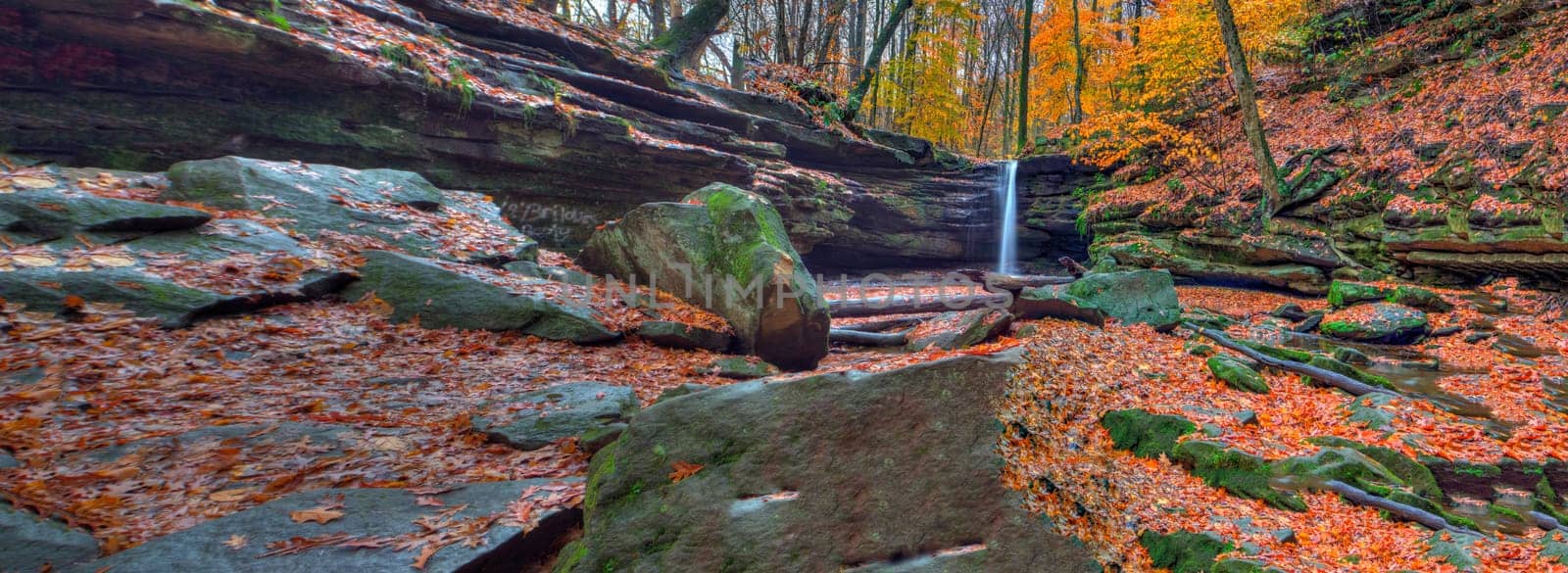 View of Dundee Falls in Autumn, Beach City Wilderness Area, Ohio