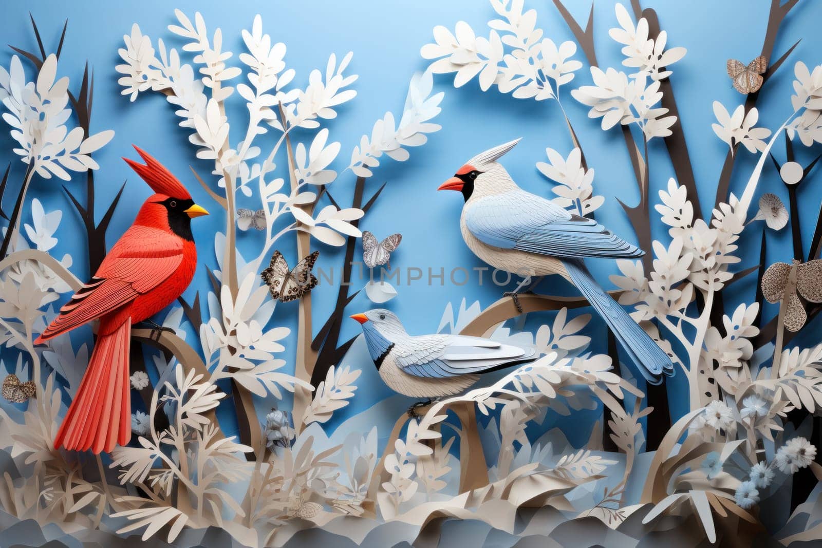 A stunning portrayal of winter's avian beauty, showcasing the artful photography of birds like cardinals, chickadees, and blue jays set against the pristine canvas of snow.