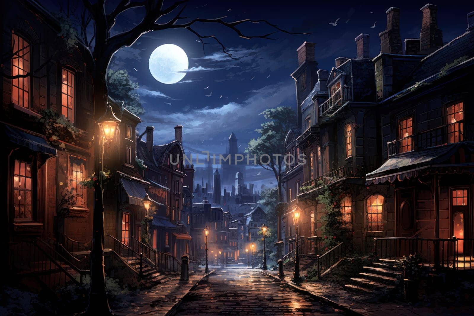 An evocative representation of urban life during winter, focusing on the enchanting vistas of city streets, buildings blanketed in snow, and the warm radiance of streetlights.