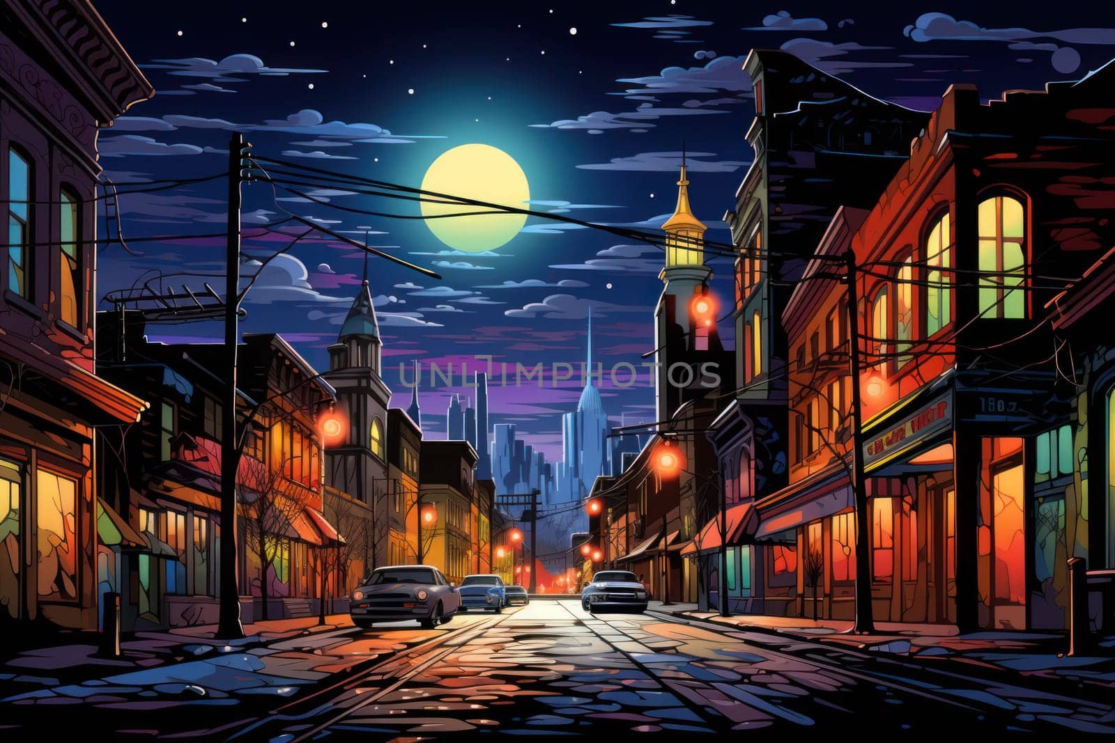 An evocative representation of urban life during winter, focusing on the enchanting vistas of city streets, buildings blanketed in snow, and the warm radiance of streetlights.