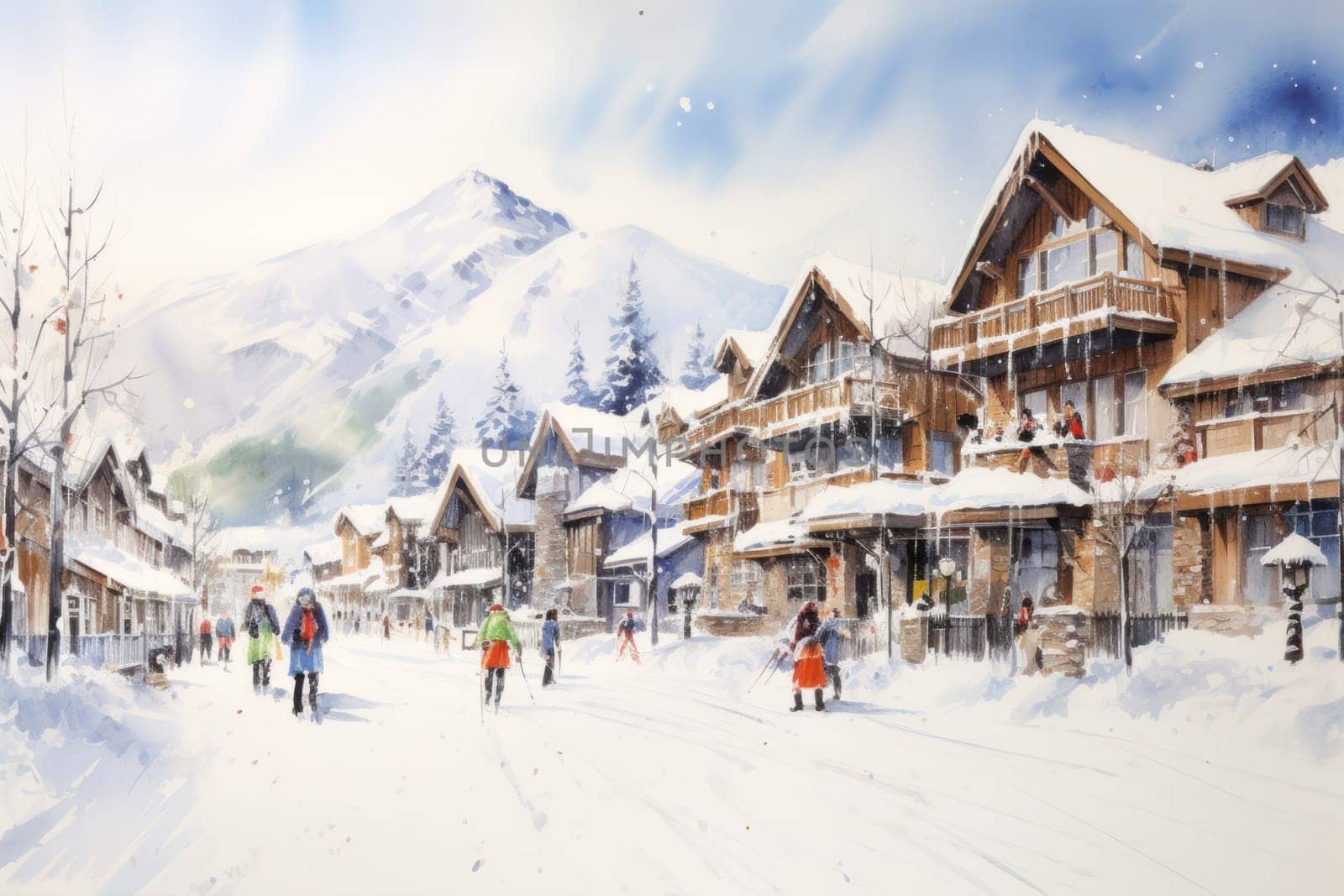 A dynamic portrayal of the winter wonderland at ski resorts, capturing the exhilaration and scenic beauty.