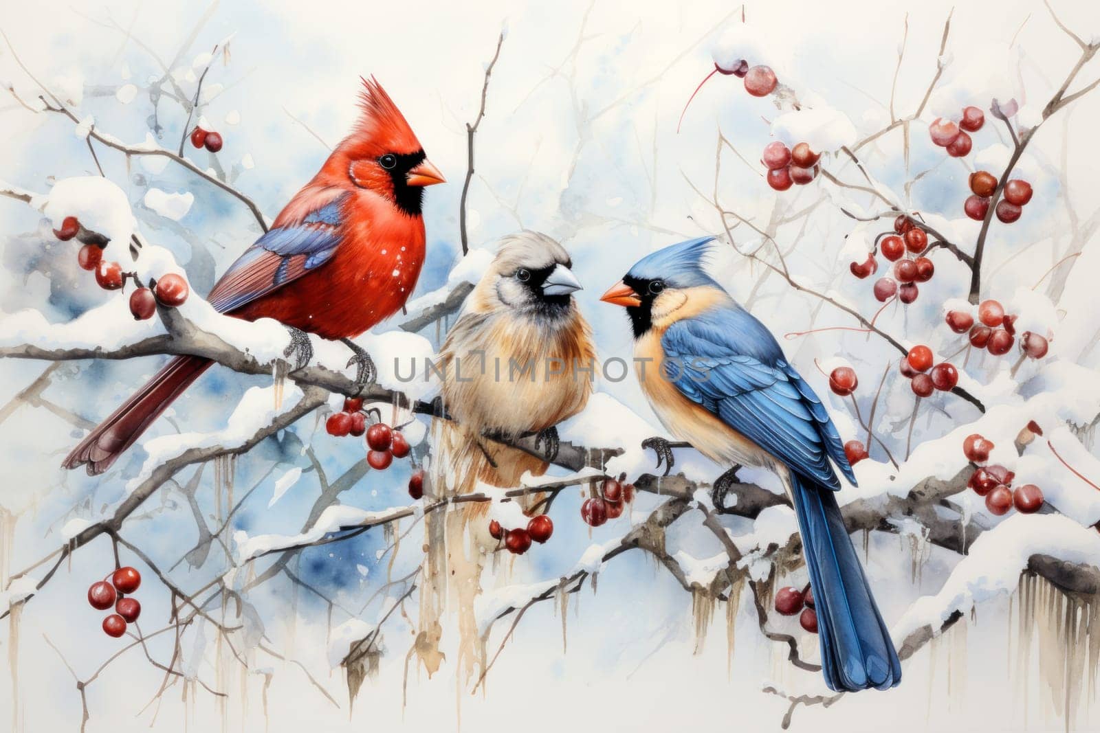 A stunning portrayal of winter's avian beauty, showcasing the artful photography of birds like cardinals, chickadees, and blue jays set against the pristine canvas of snow.