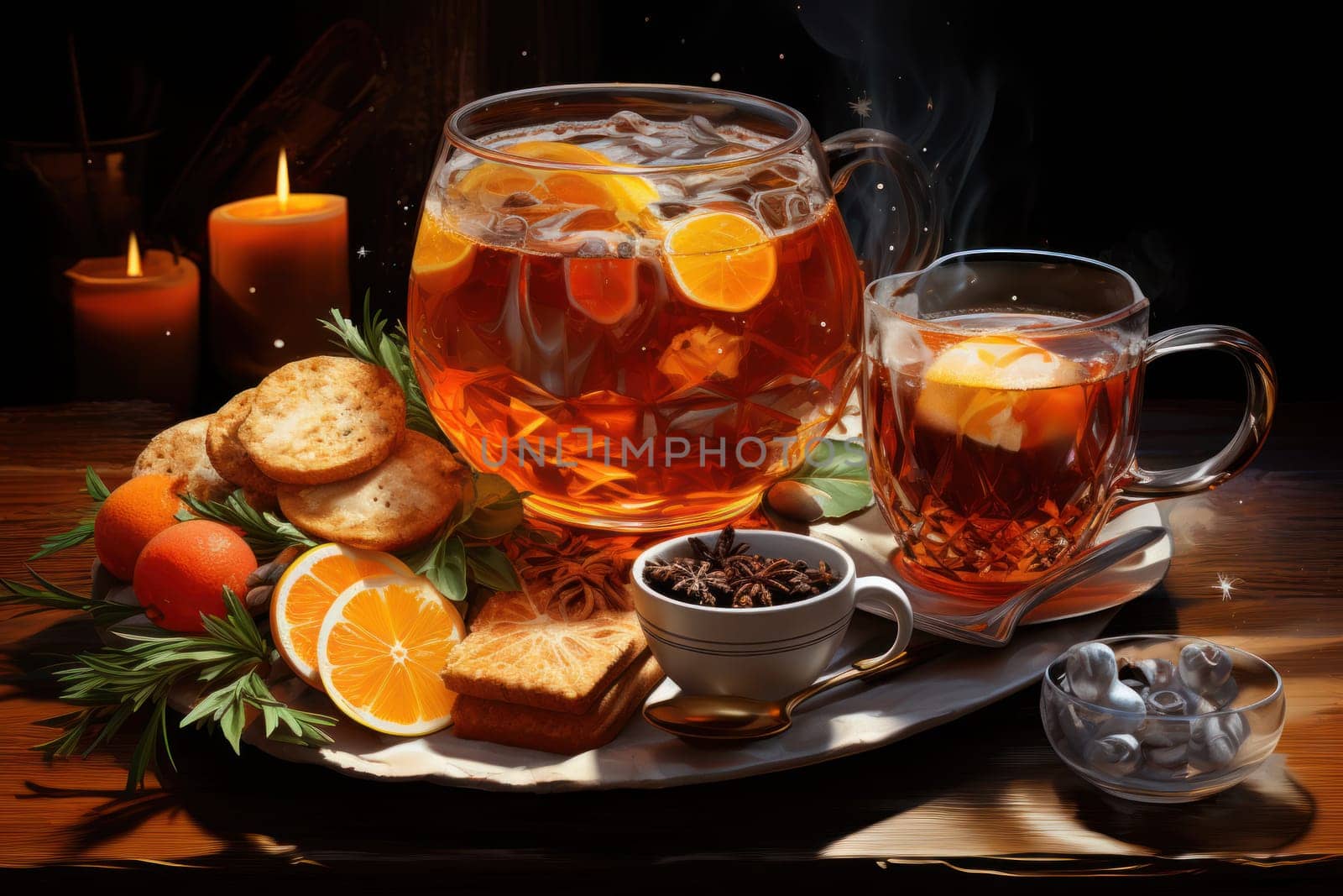 A mouthwatering portrayal of winter's culinary delights, showcasing the artful photography of winter-inspired dishes and beverages like hot soup, roasted chestnuts, and mulled wine.