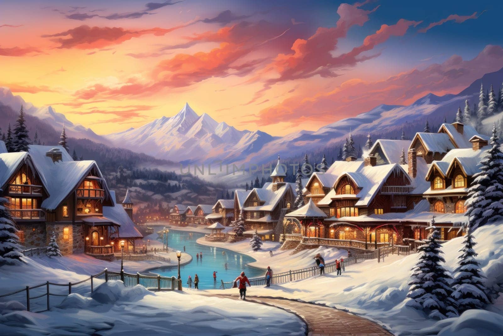 A dynamic portrayal of the winter wonderland at ski resorts, capturing the exhilaration and scenic beauty.