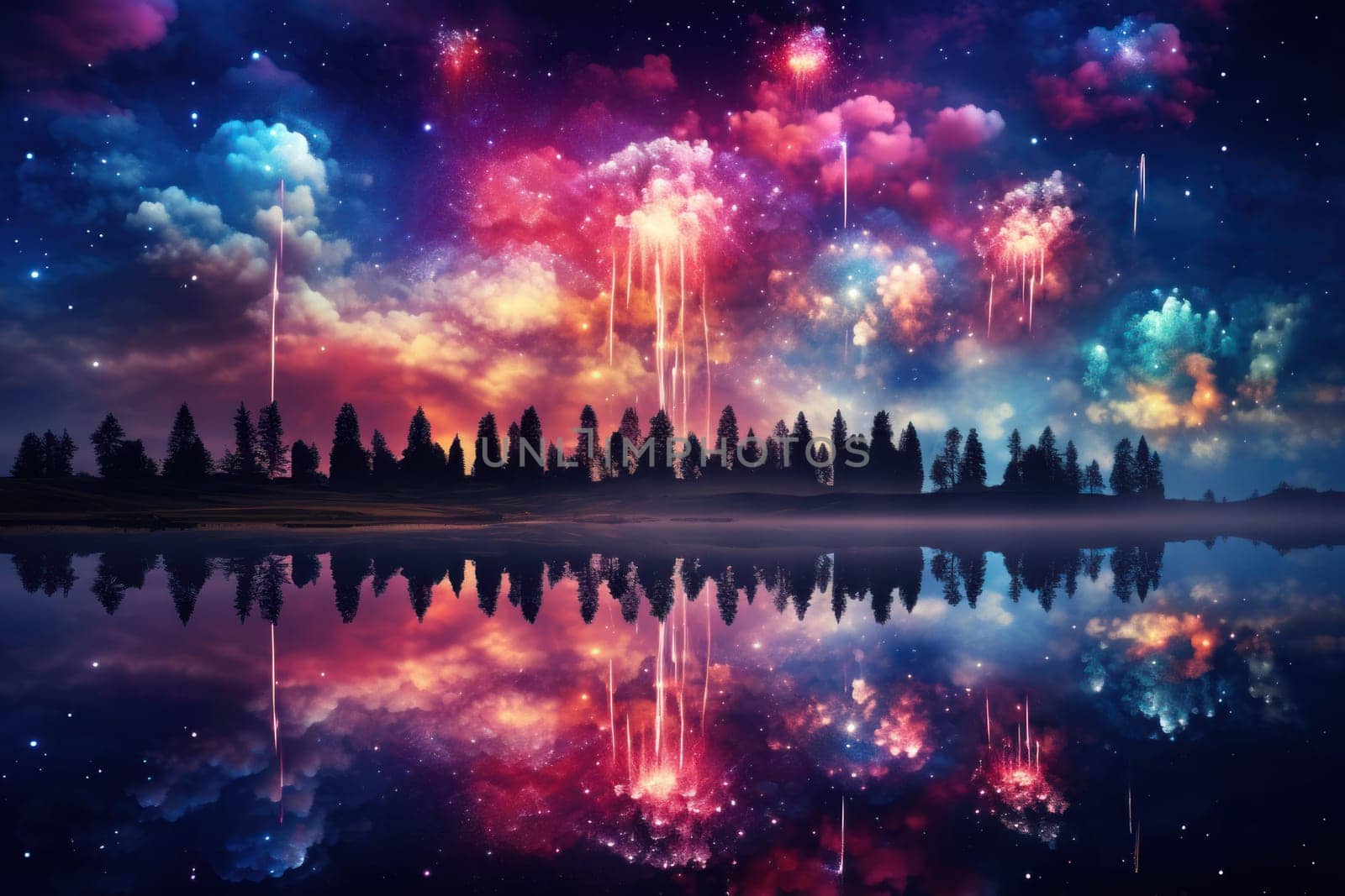 An electrifying display of winter's nocturnal splendor, featuring the dazzling spectacle of New Year's Eve fireworks and other seasonal celebrations.