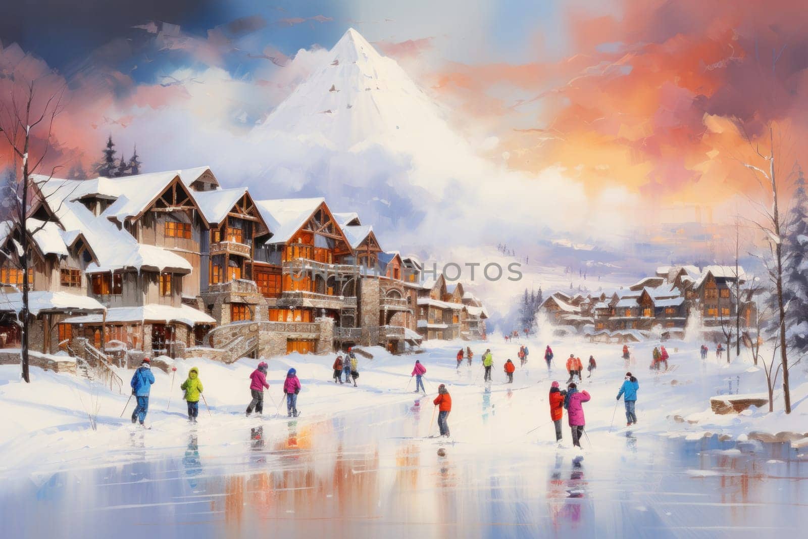 A dynamic portrayal of the winter wonderland at ski resorts, capturing the exhilaration and scenic beauty.