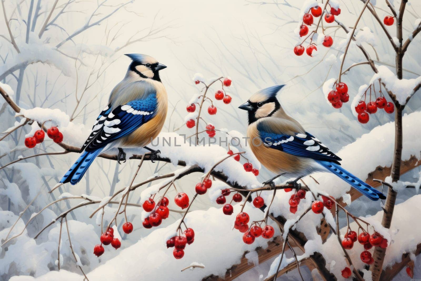 A stunning portrayal of winter's avian beauty, showcasing the artful photography of birds like cardinals, chickadees, and blue jays set against the pristine canvas of snow.