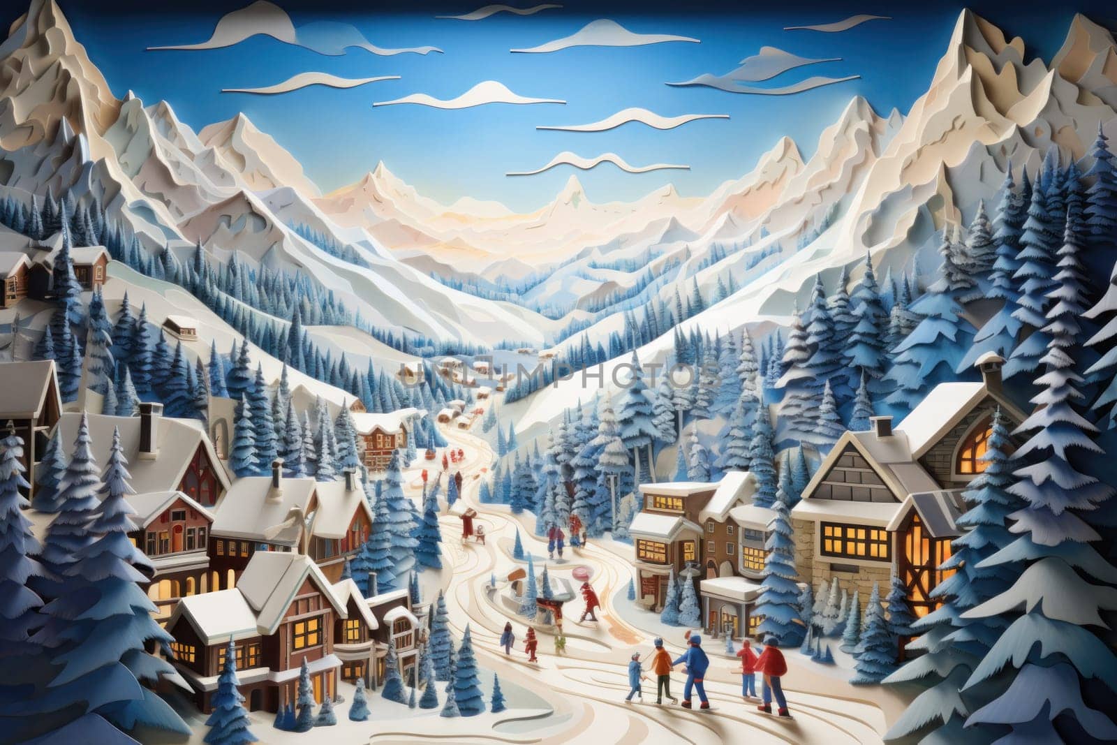 A dynamic portrayal of the winter wonderland at ski resorts, capturing the exhilaration and scenic beauty.