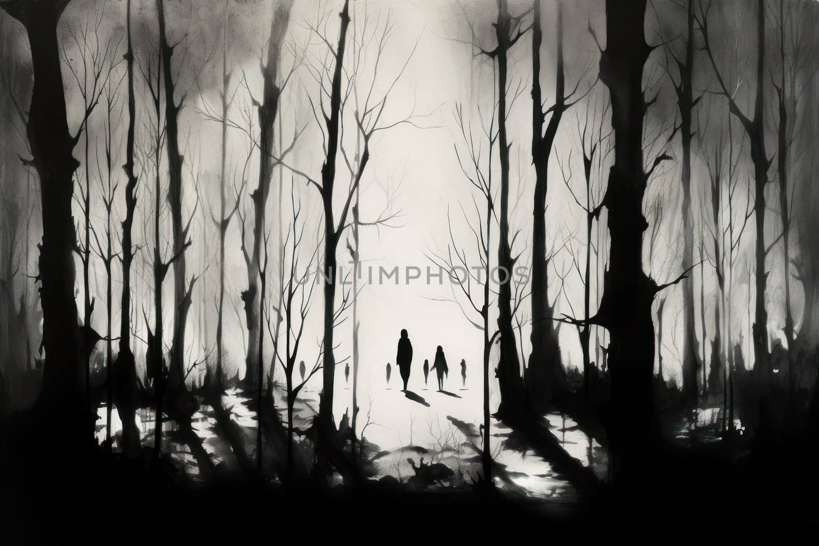 A striking visual display of the winter season, utilizing the extended shadows and sharp differences in lighting to craft captivating silhouettes against the snowy backdrop.