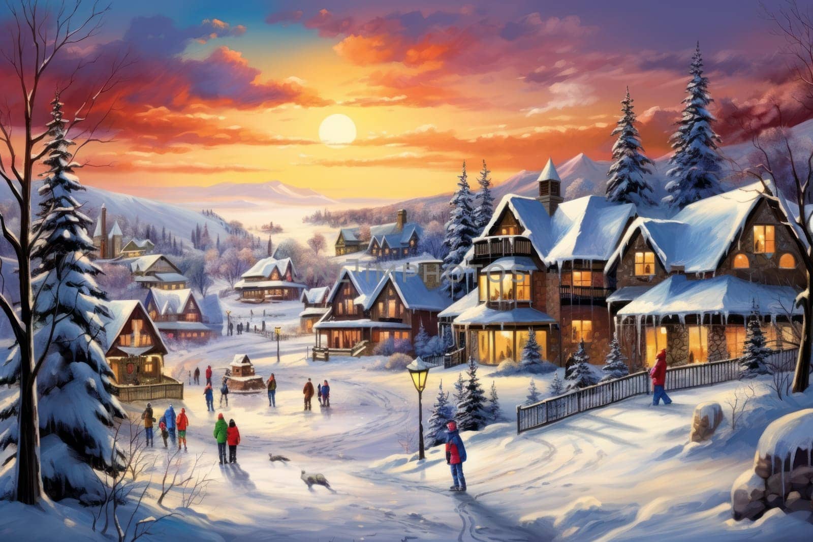 A dynamic portrayal of the winter wonderland at ski resorts, capturing the exhilaration and scenic beauty.