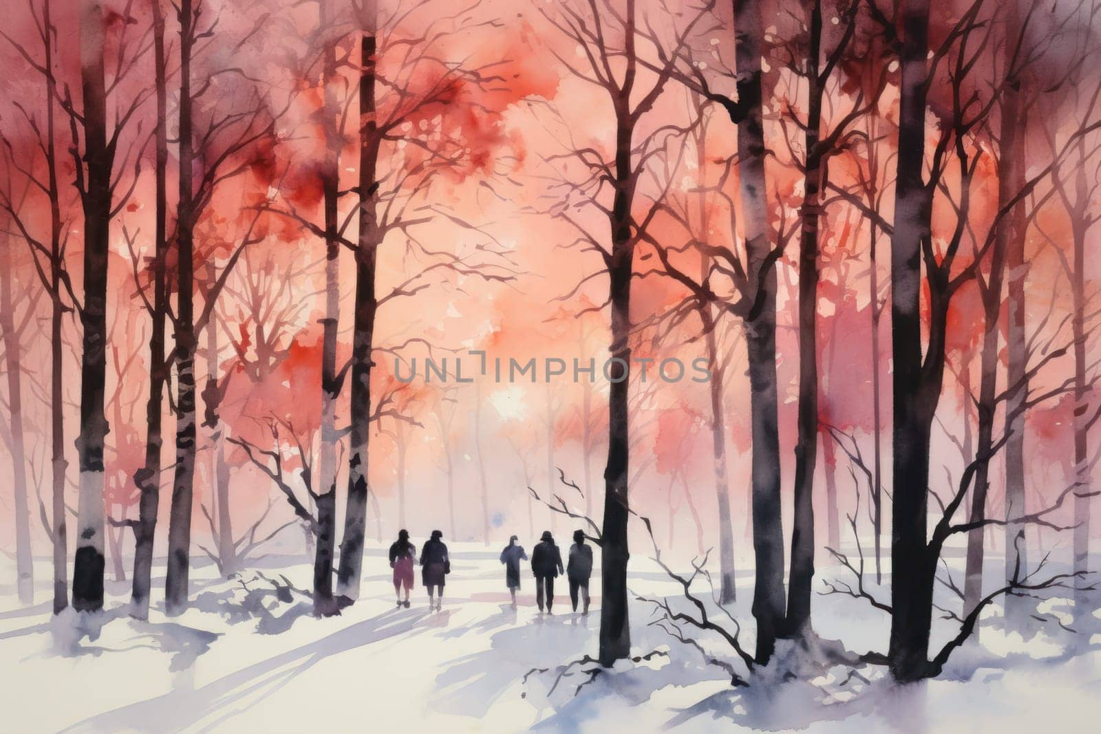 A striking visual display of the winter season, utilizing the extended shadows and sharp differences in lighting to craft captivating silhouettes against the snowy backdrop.