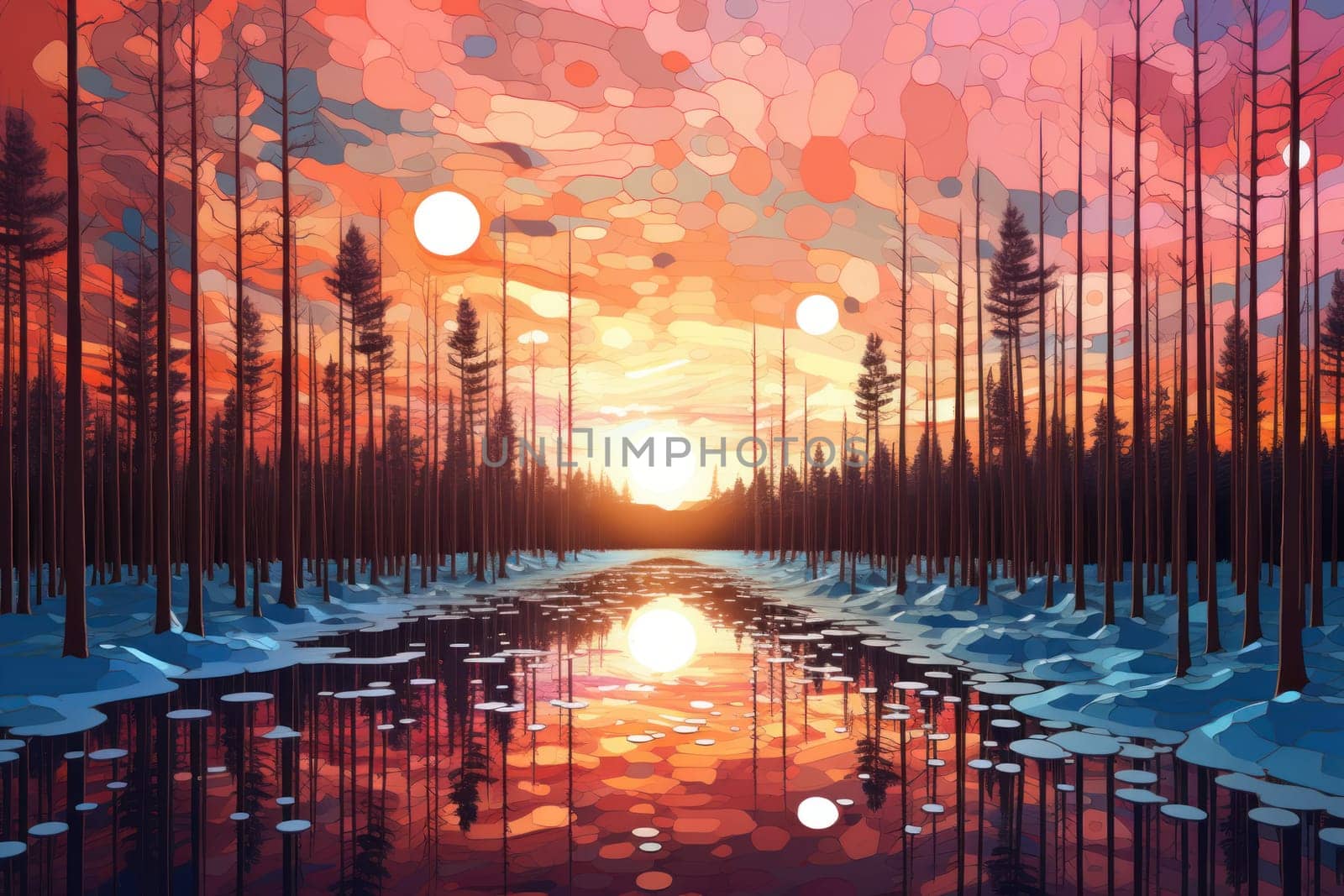 An exquisite visual representation of the winter skies, highlighting the unique color schemes and breathtaking beauty brought by the low-angled sun during winter sunrises and sunsets.