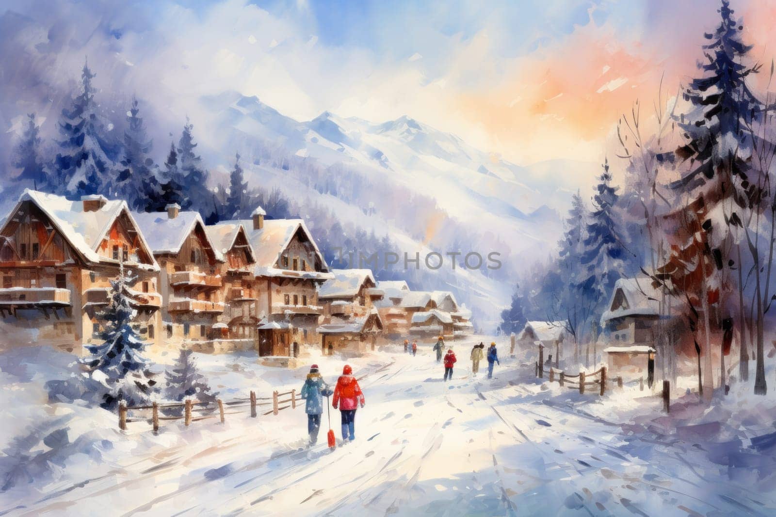 A dynamic portrayal of the winter wonderland at ski resorts, capturing the exhilaration and scenic beauty.