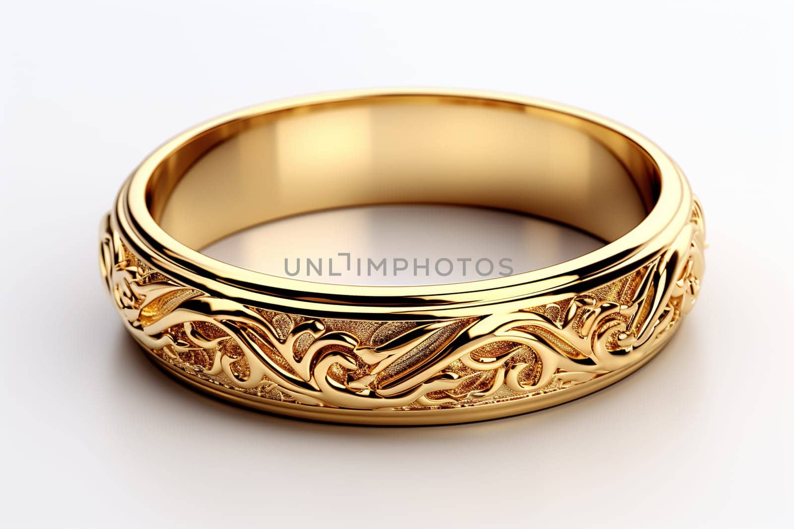 Jewelry gold ring on a white background close-up.