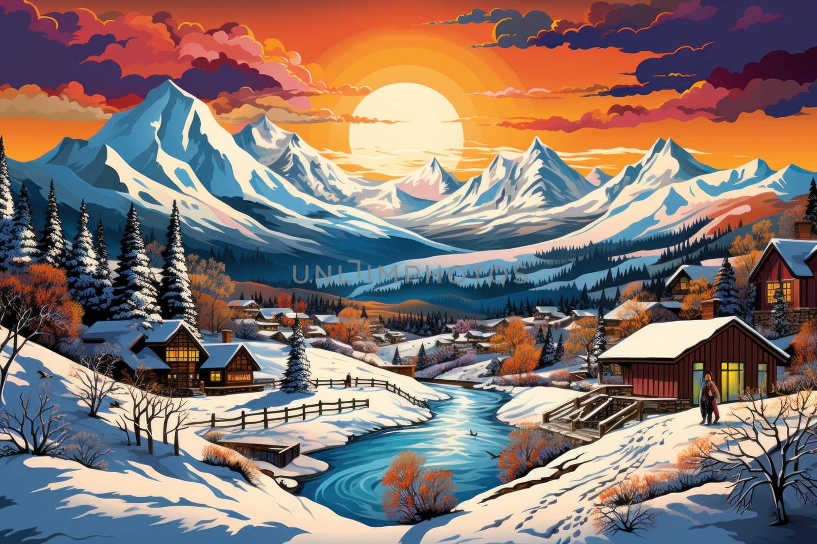 A dynamic portrayal of the winter wonderland at ski resorts, capturing the exhilaration and scenic beauty.