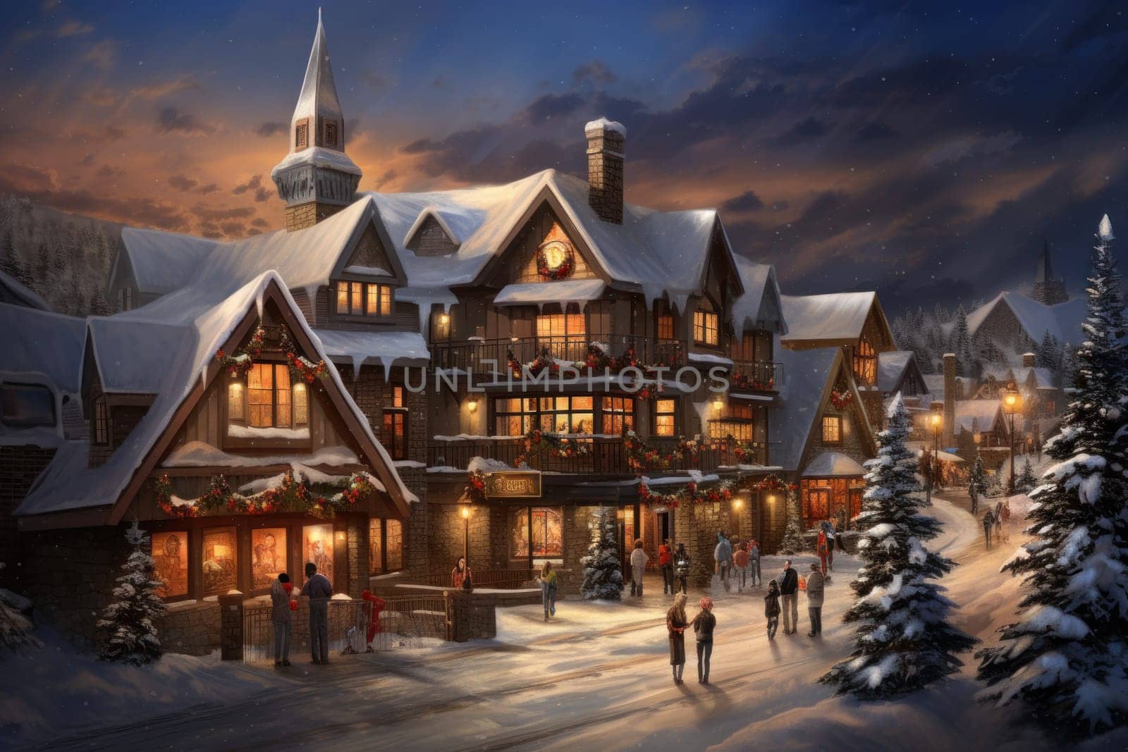A dynamic portrayal of the winter wonderland at ski resorts, capturing the exhilaration and scenic beauty.