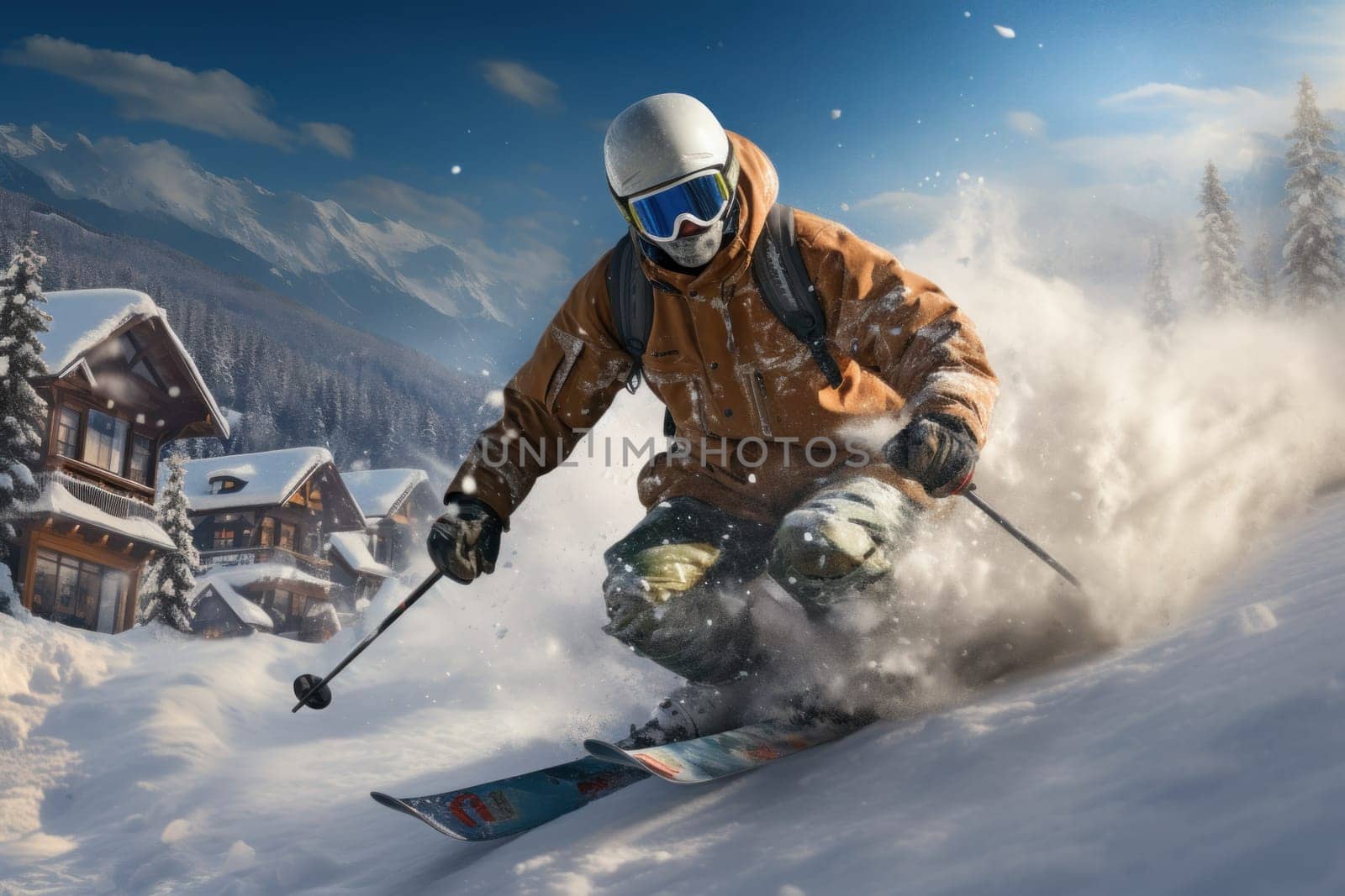 A dynamic portrayal of the winter wonderland at ski resorts, capturing the exhilaration and scenic beauty.