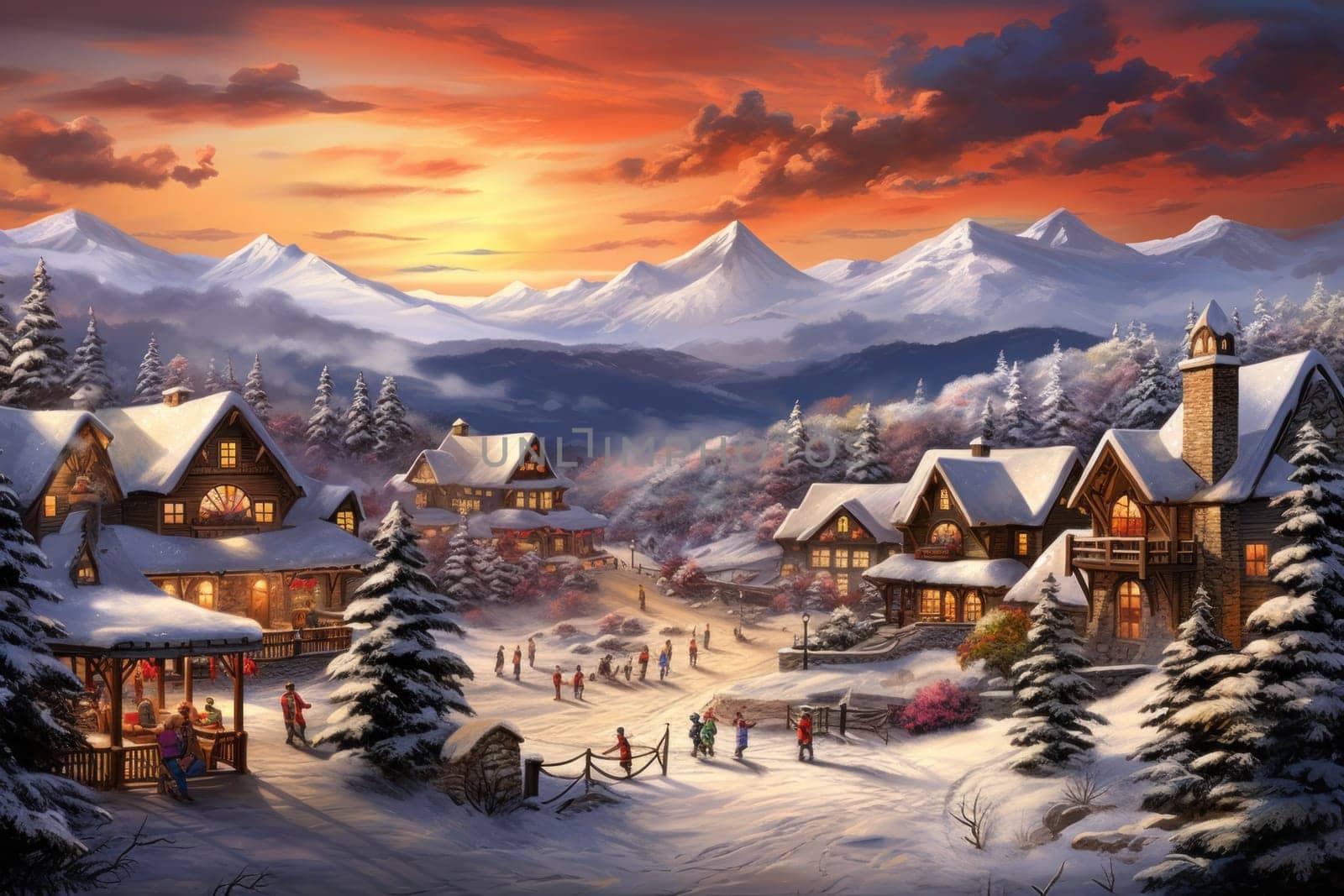 A dynamic portrayal of the winter wonderland at ski resorts, capturing the exhilaration and scenic beauty.
