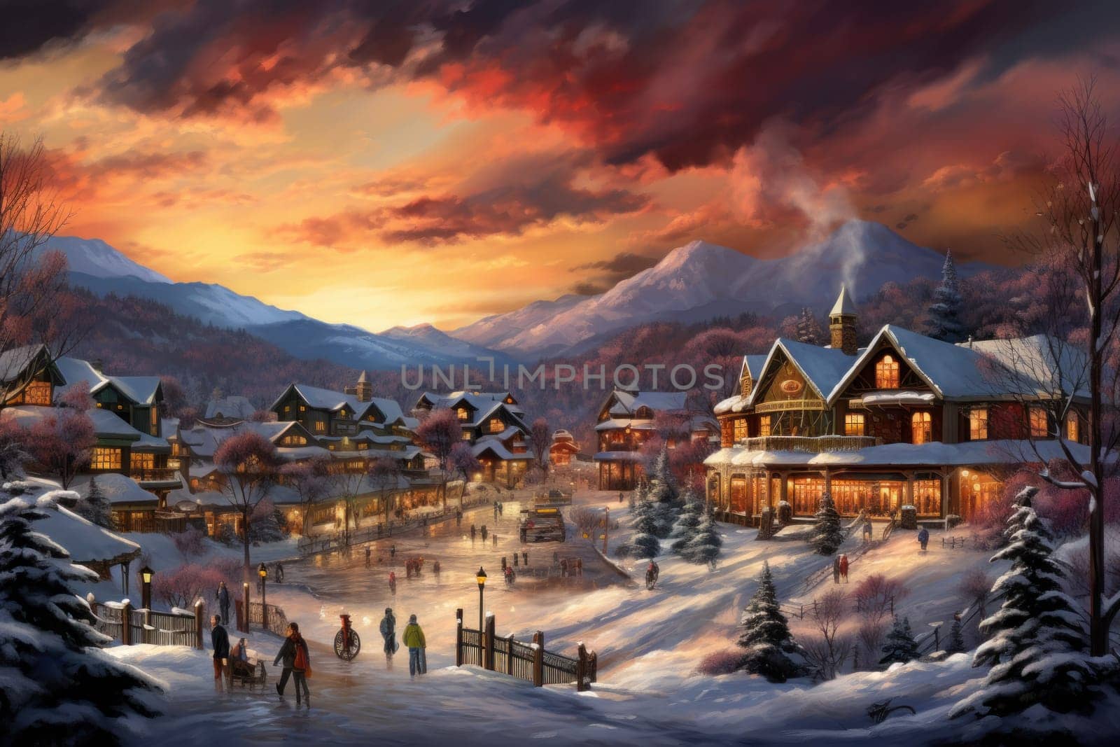 A dynamic portrayal of the winter wonderland at ski resorts, capturing the exhilaration and scenic beauty.