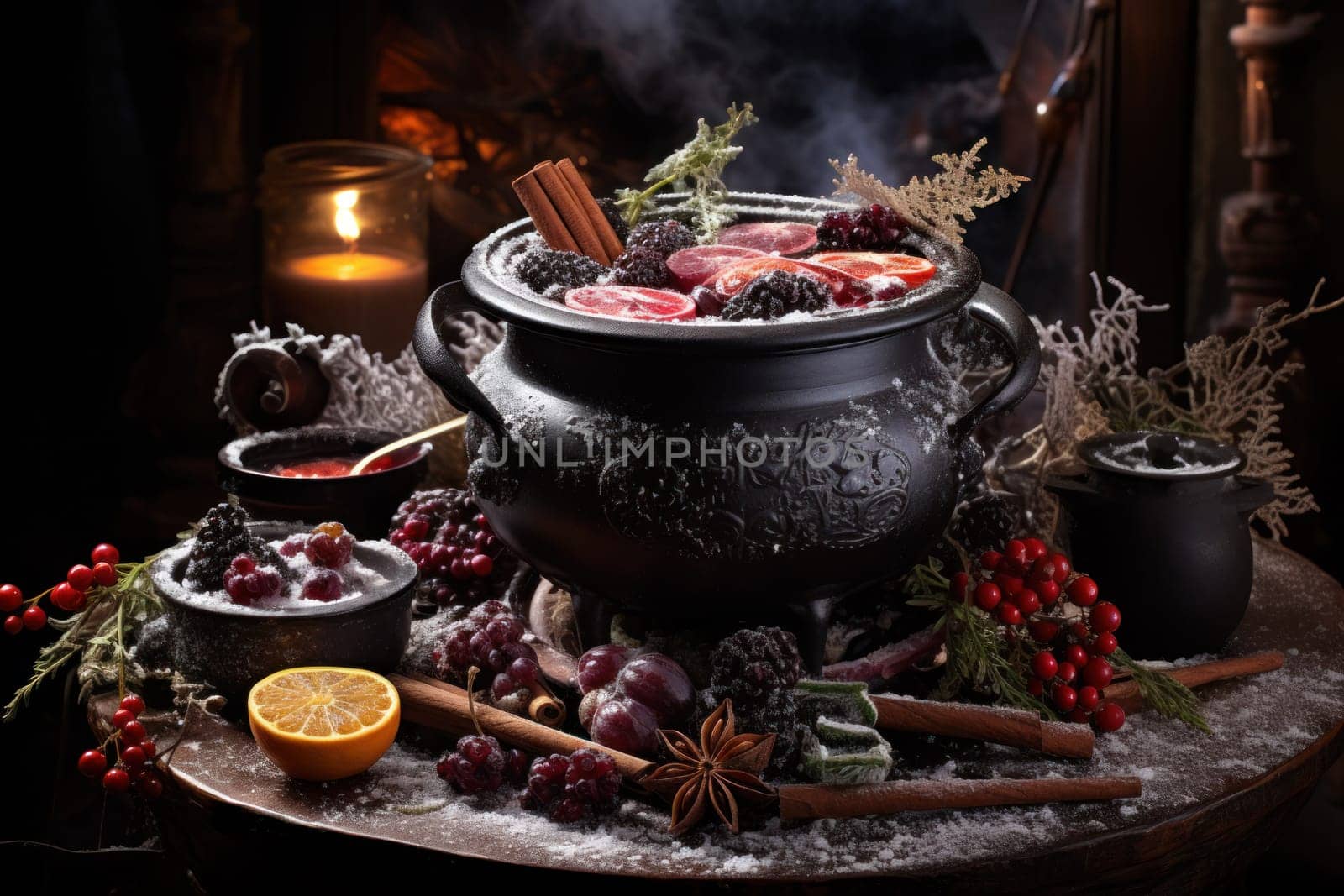 A mouthwatering portrayal of winter's culinary delights, showcasing the artful photography of winter-inspired dishes and beverages like hot soup, roasted chestnuts, and mulled wine.