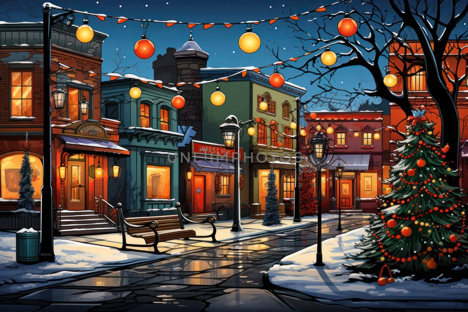 An enchanting portrayal of the holiday season, featuring the dazzling brilliance of Christmas lights, ornaments, and festive adornments that transform towns and neighborhoods into magical wonderlands.