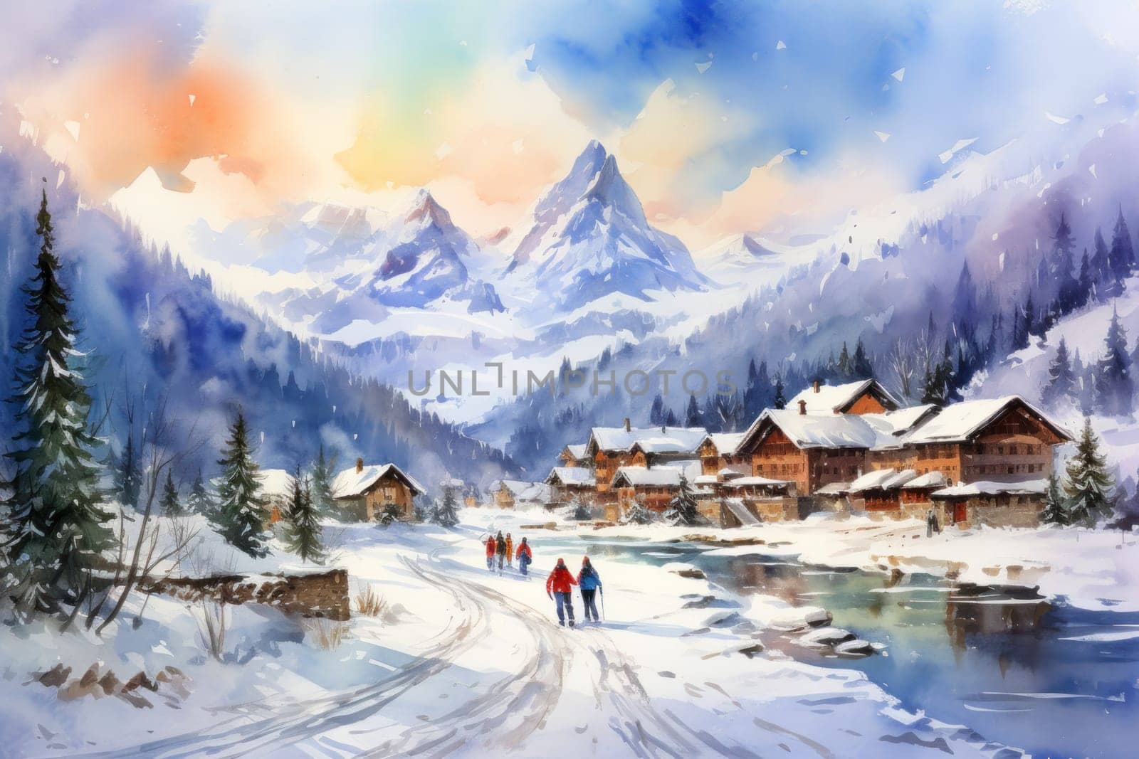 A dynamic portrayal of the winter wonderland at ski resorts, capturing the exhilaration and scenic beauty.