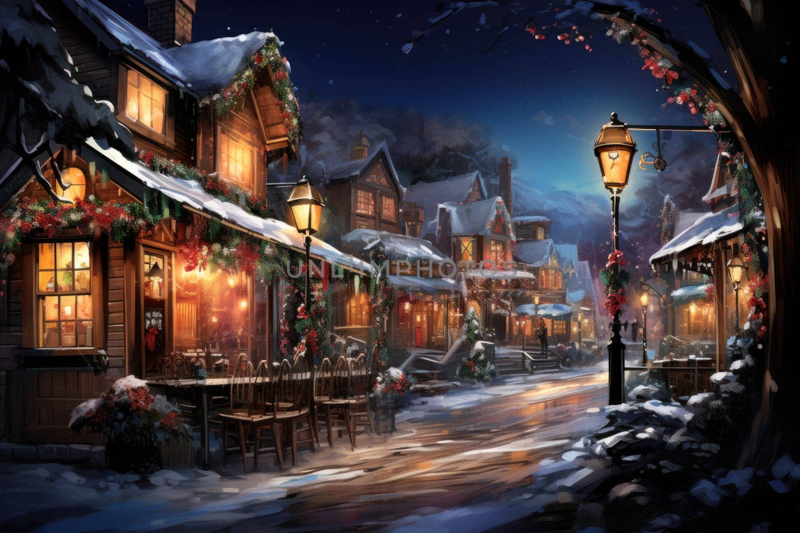 An enchanting portrayal of the holiday season, featuring the dazzling brilliance of Christmas lights, ornaments, and festive adornments that transform towns and neighborhoods into magical wonderlands.