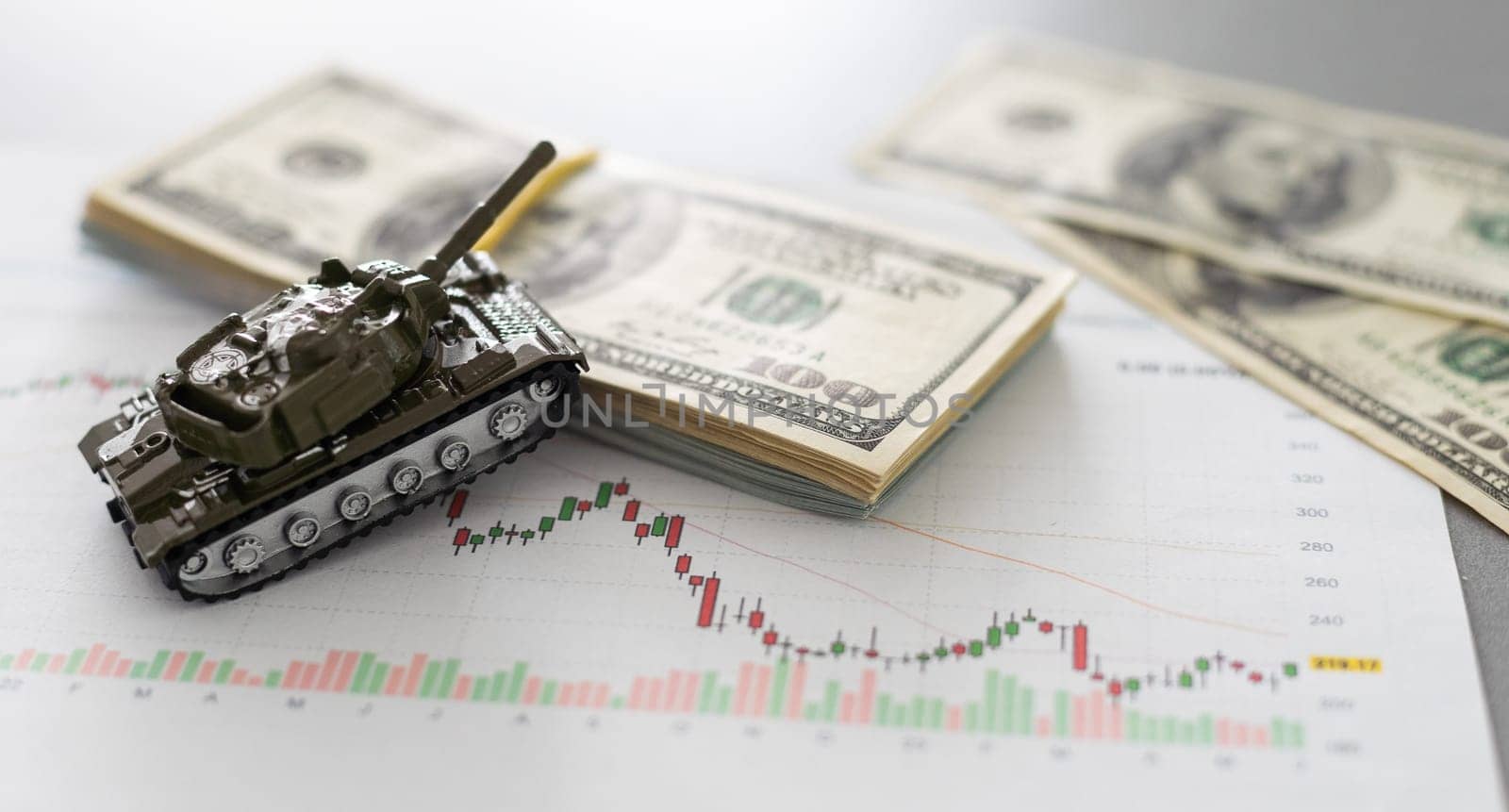 tank against the background of dollars. Concept of war. by Andelov13