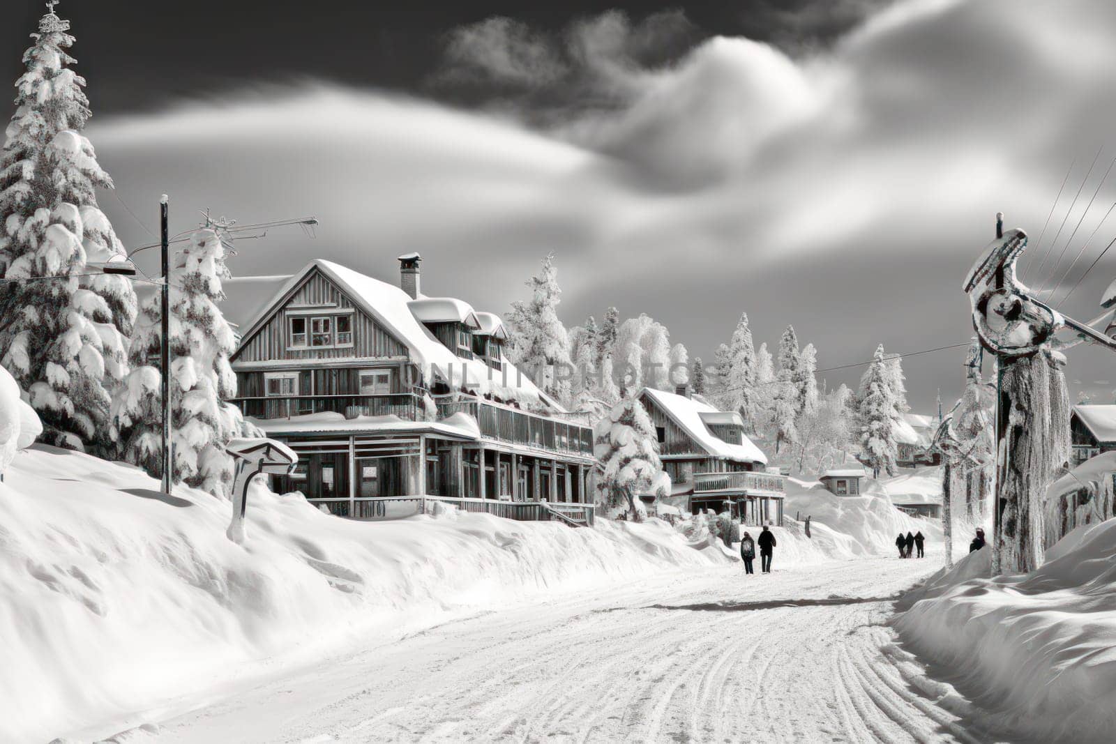 A dynamic portrayal of the winter wonderland at ski resorts, capturing the exhilaration and scenic beauty.