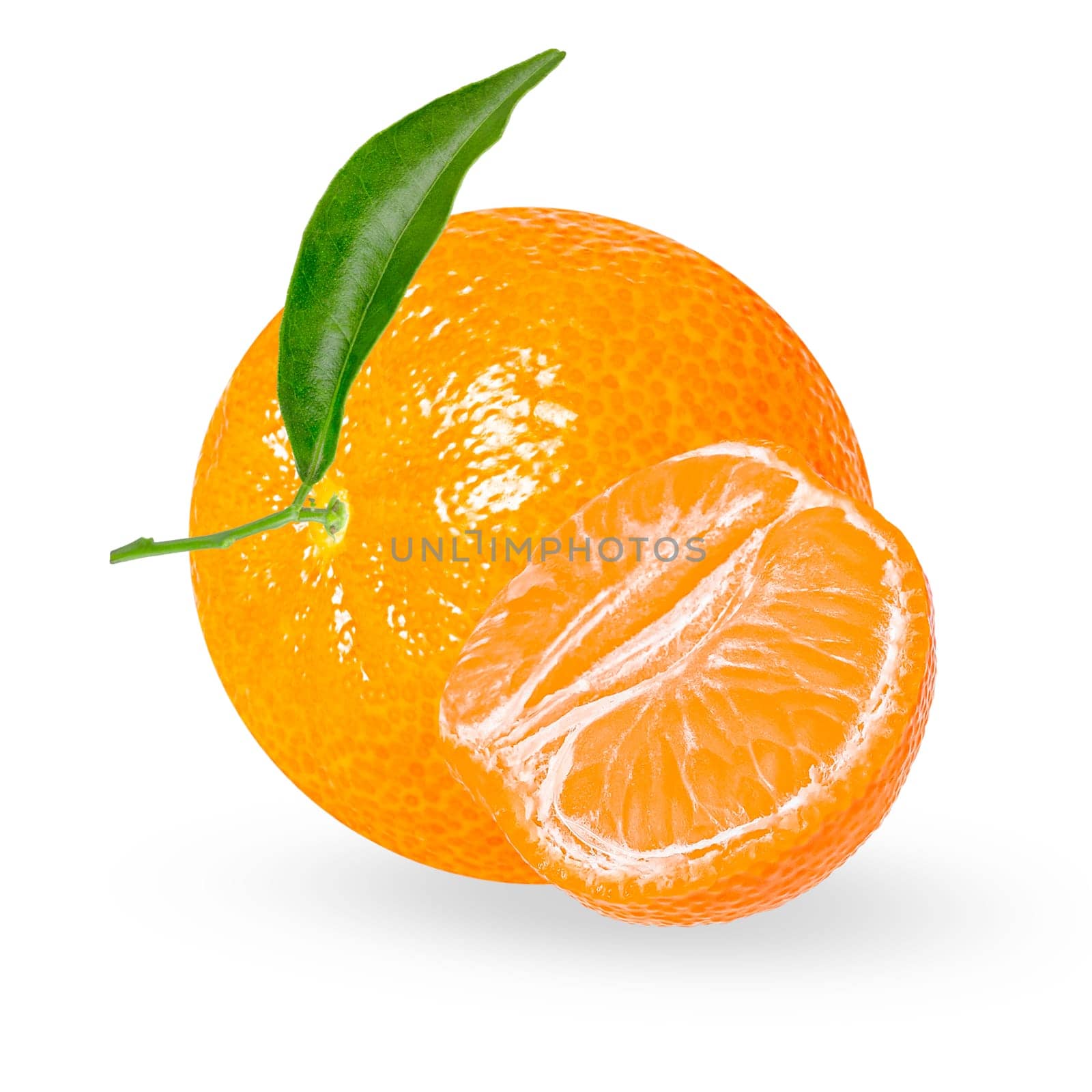 Mandarin or clementine with green leaf isolated on white background by Ciorba