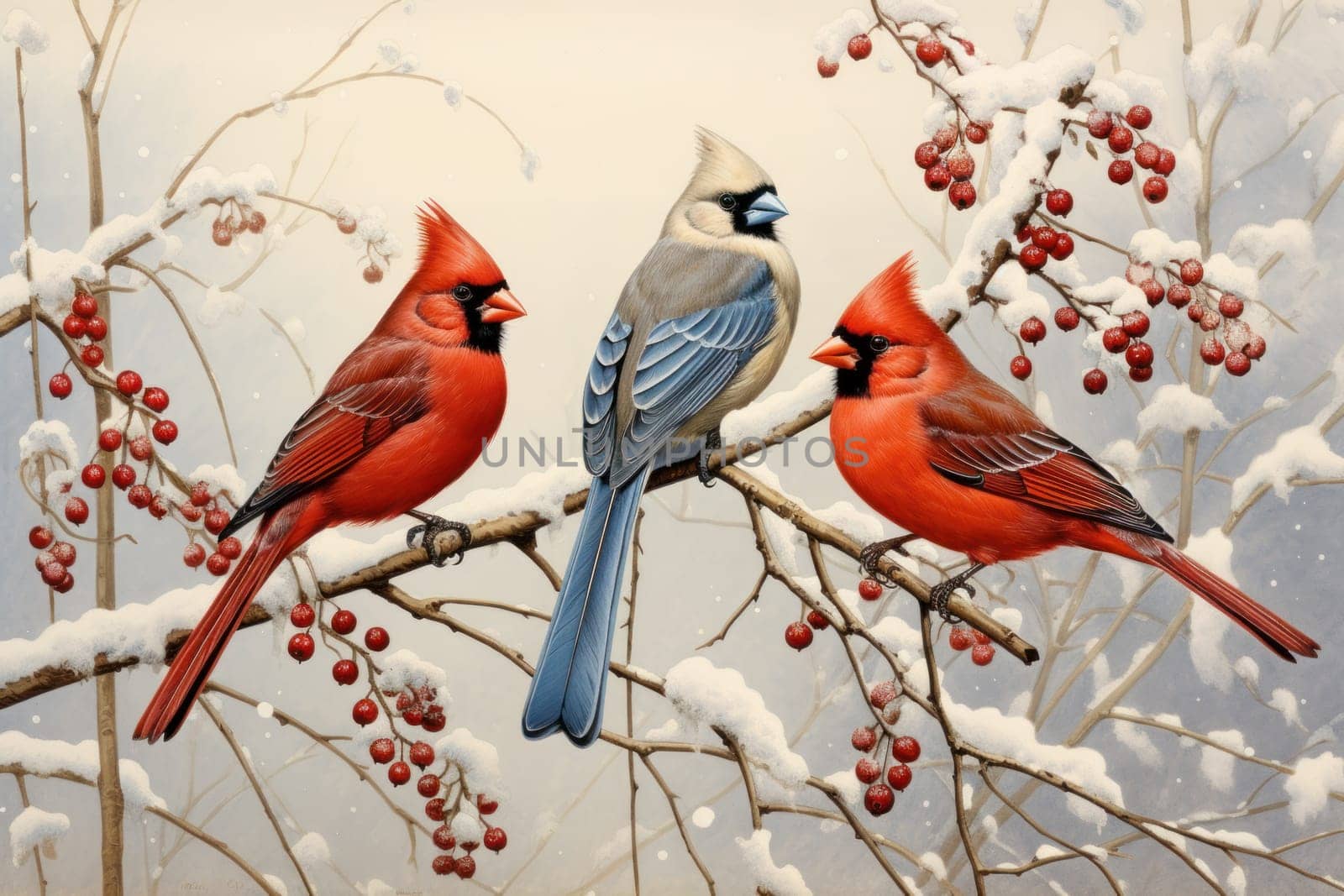 A stunning portrayal of winter's avian beauty, showcasing the artful photography of birds like cardinals, chickadees, and blue jays set against the pristine canvas of snow.