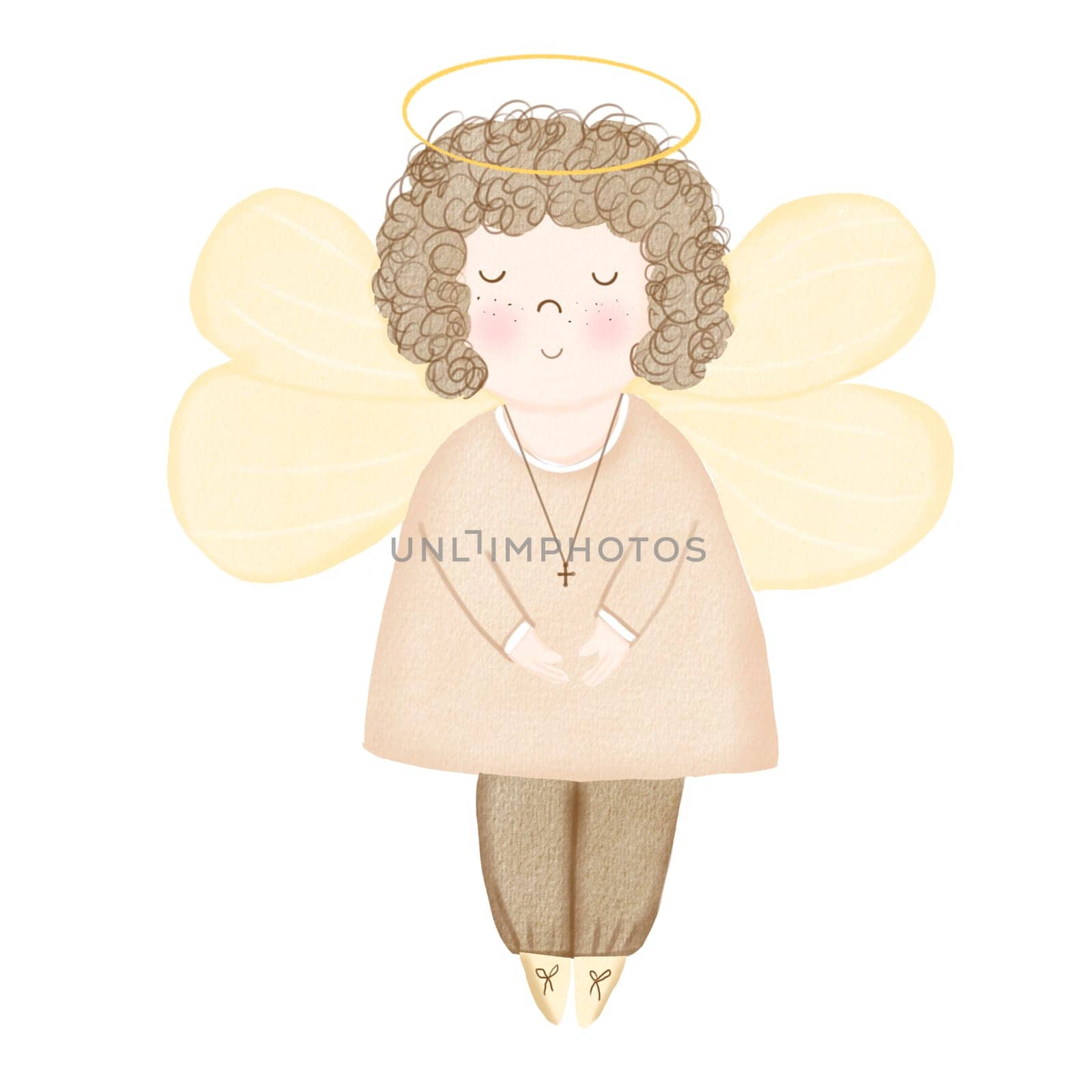 Watercolor drawing of a cute angel on a white background. Isolate for invitations and greeting cards for baby christening