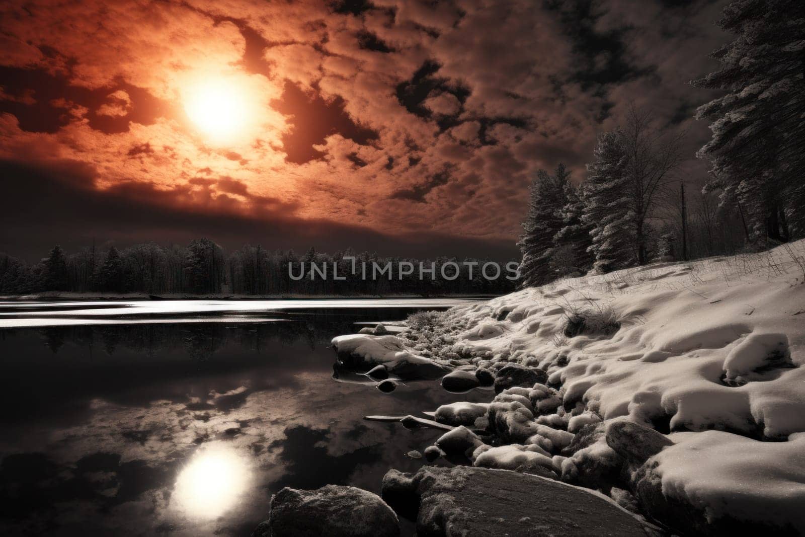 An exquisite visual representation of the winter skies, highlighting the unique color schemes and breathtaking beauty brought by the low-angled sun during winter sunrises and sunsets.