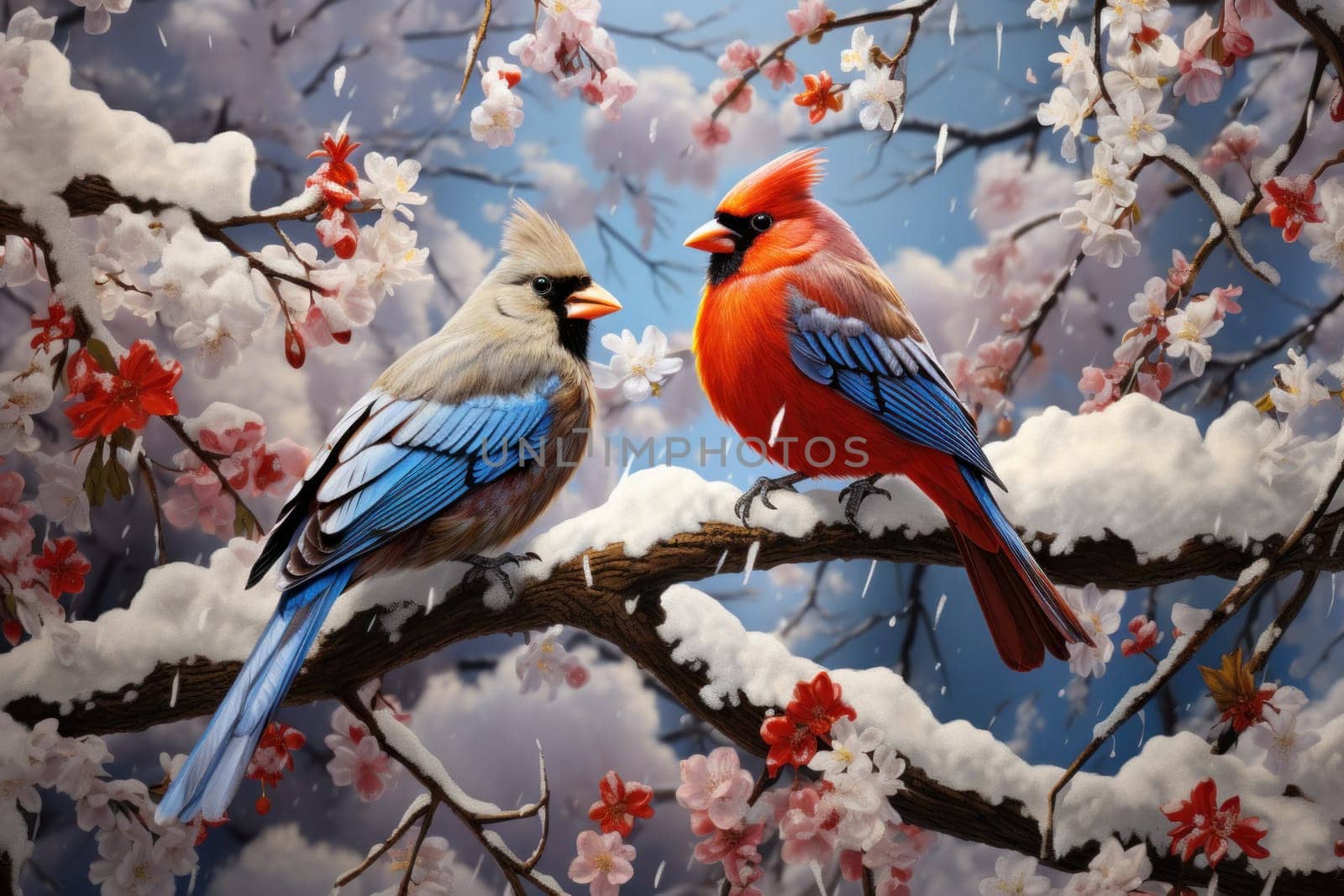 A stunning portrayal of winter's avian beauty, showcasing the artful photography of birds like cardinals, chickadees, and blue jays set against the pristine canvas of snow.