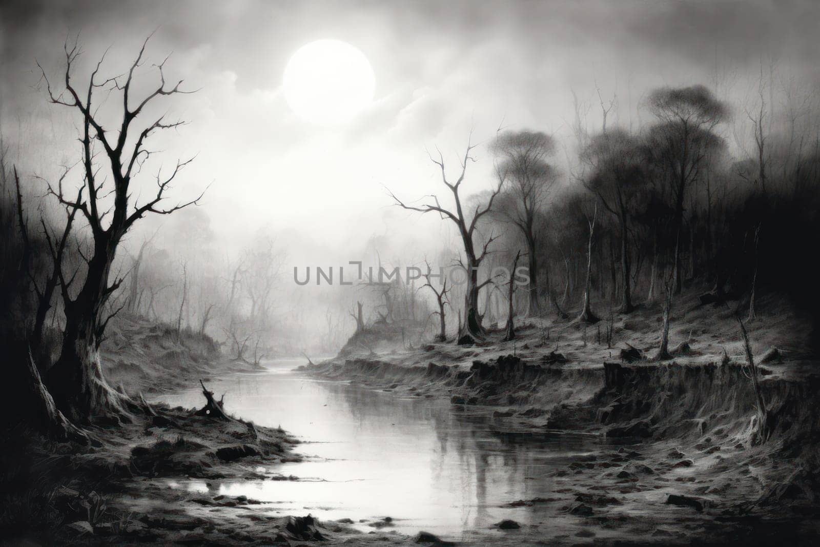 A captivating visual representation of the winter ambiance, focusing on the enigmatic allure of fog and mist enveloping the landscape, especially near bodies of water.