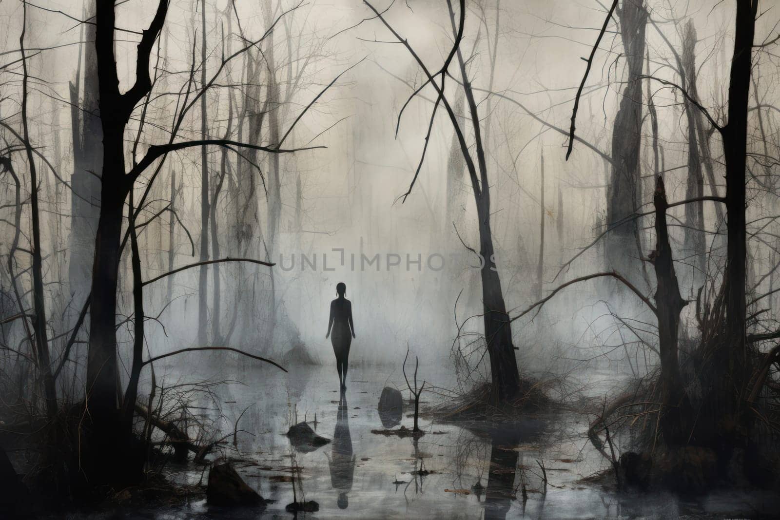 A captivating visual representation of the winter ambiance, focusing on the enigmatic allure of fog and mist enveloping the landscape, especially near bodies of water.