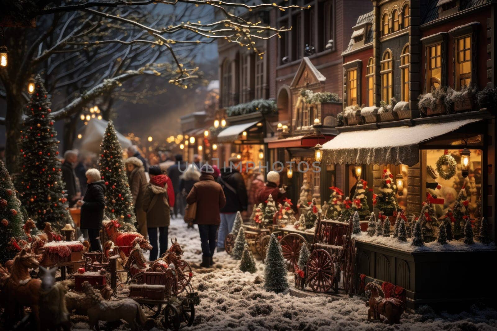 A vibrant depiction of the holiday spirit, capturing the lively ambiance of bustling markets and fairs adorned with festive decorations.