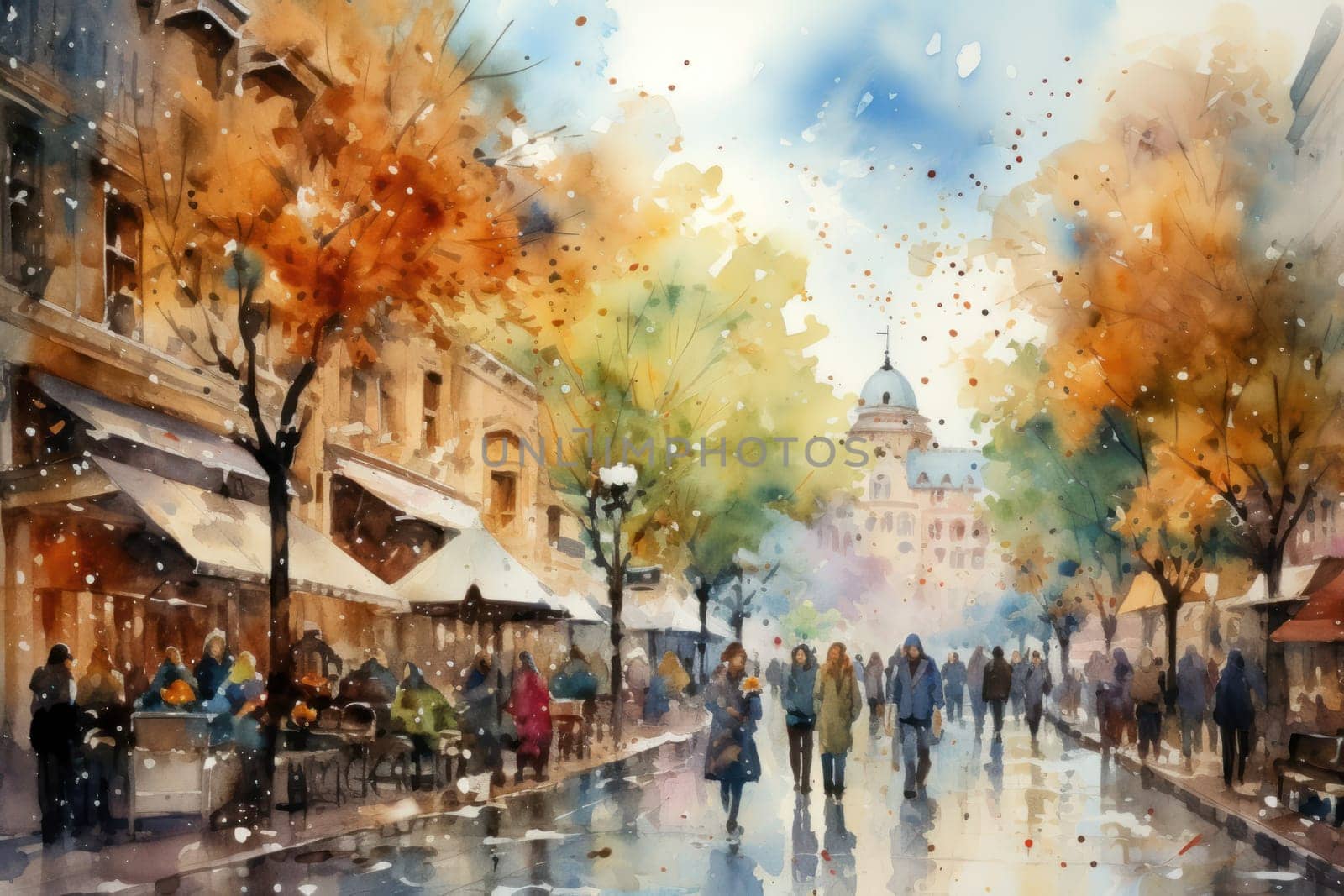 A vibrant depiction of the holiday spirit, capturing the lively ambiance of bustling markets and fairs adorned with festive decorations.