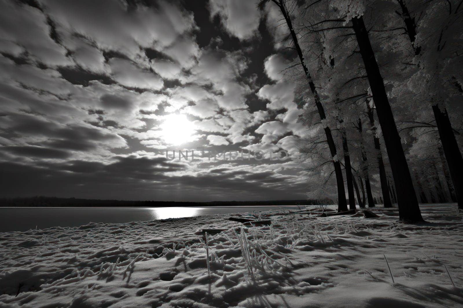 An exquisite visual representation of the winter skies, highlighting the unique color schemes and breathtaking beauty brought by the low-angled sun during winter sunrises and sunsets.
