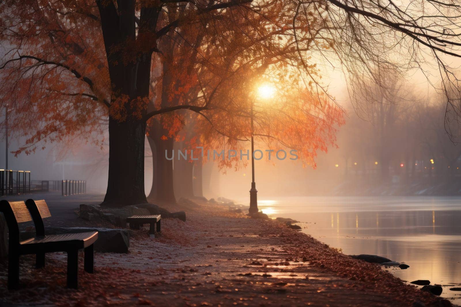 A captivating visual representation of the winter ambiance, focusing on the enigmatic allure of fog and mist enveloping the landscape, especially near bodies of water.