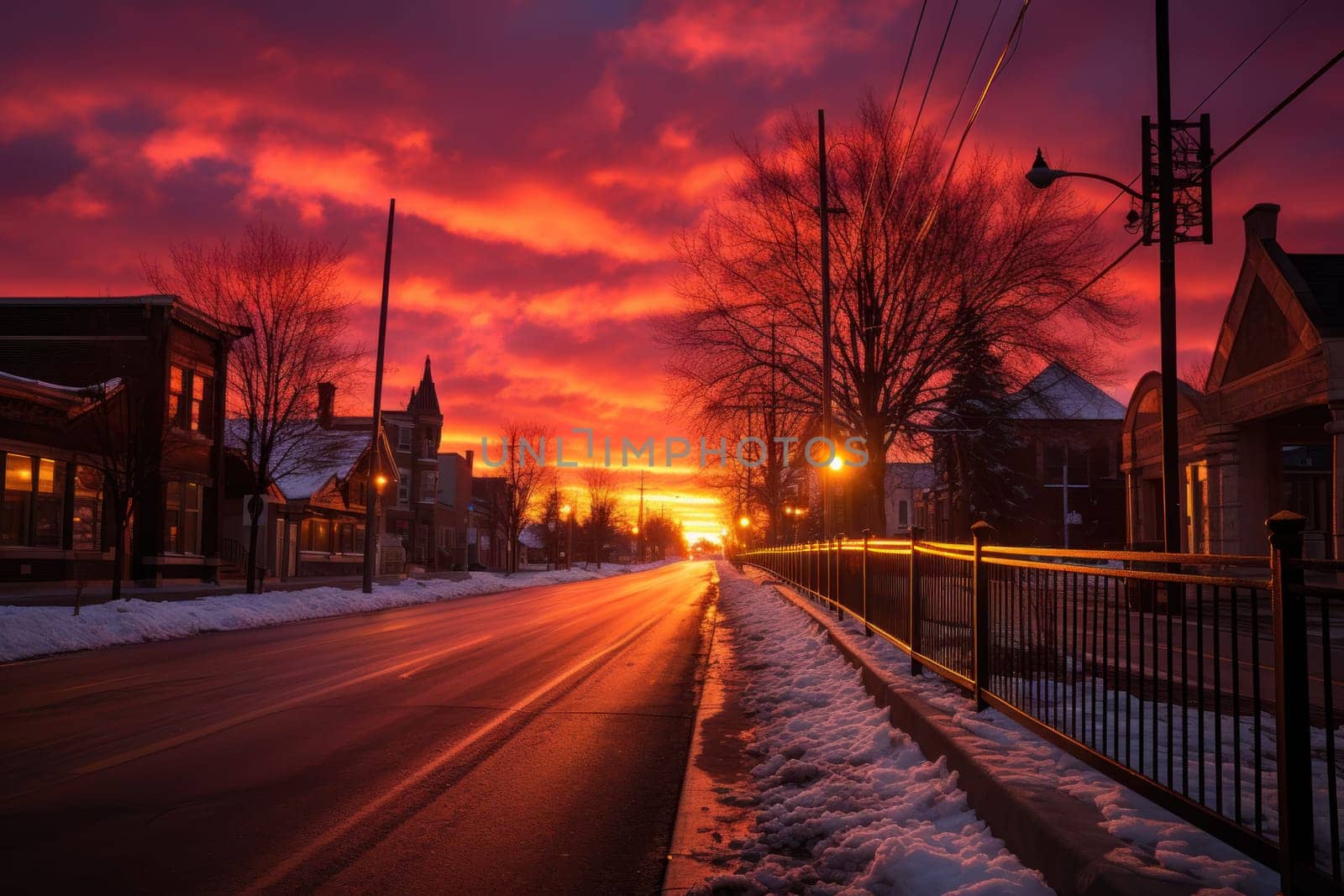 An exquisite visual representation of the winter skies, highlighting the unique color schemes and breathtaking beauty brought by the low-angled sun during winter sunrises and sunsets.
