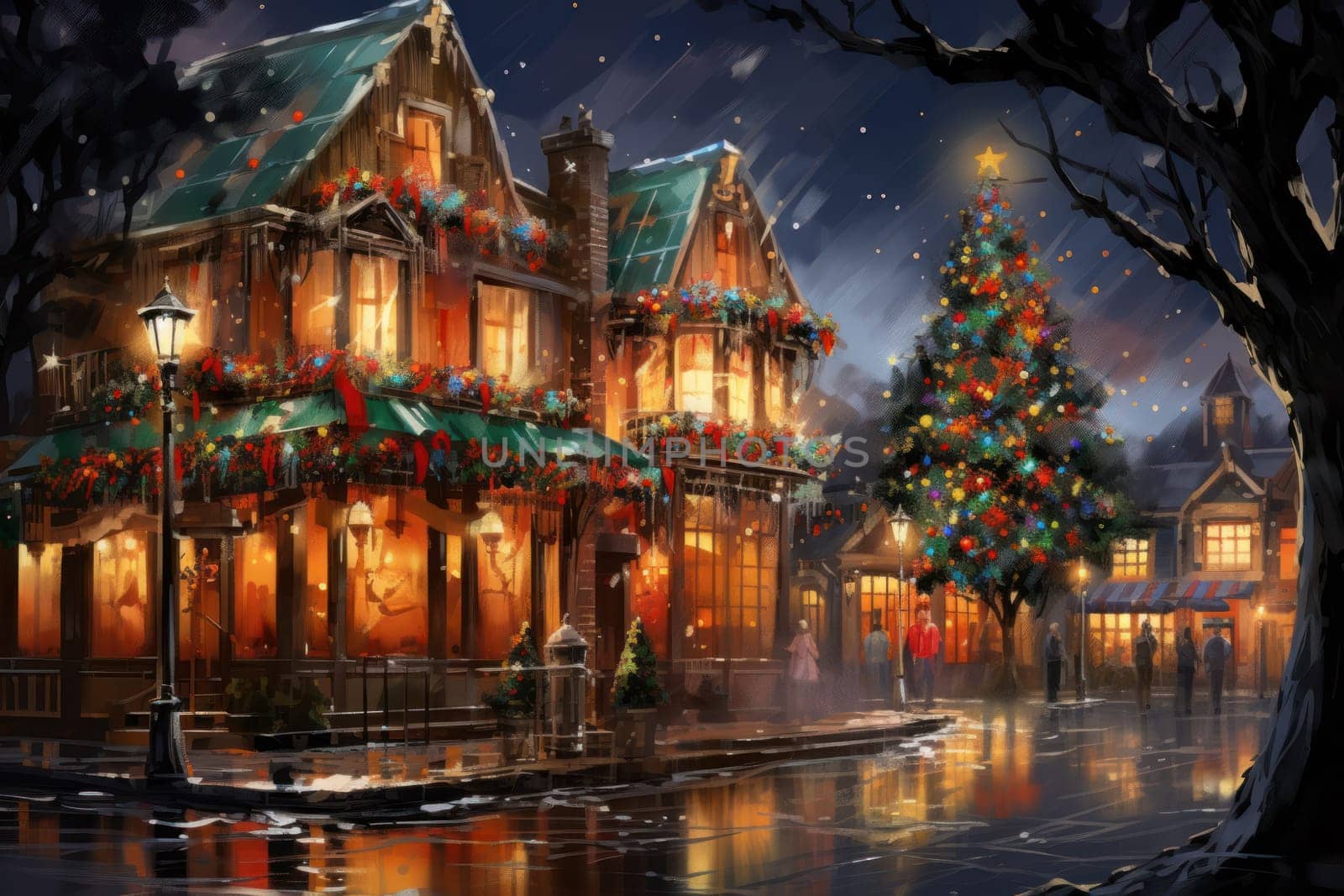 An enchanting portrayal of the holiday season, featuring the dazzling brilliance of Christmas lights, ornaments, and festive adornments that transform towns and neighborhoods into magical wonderlands.