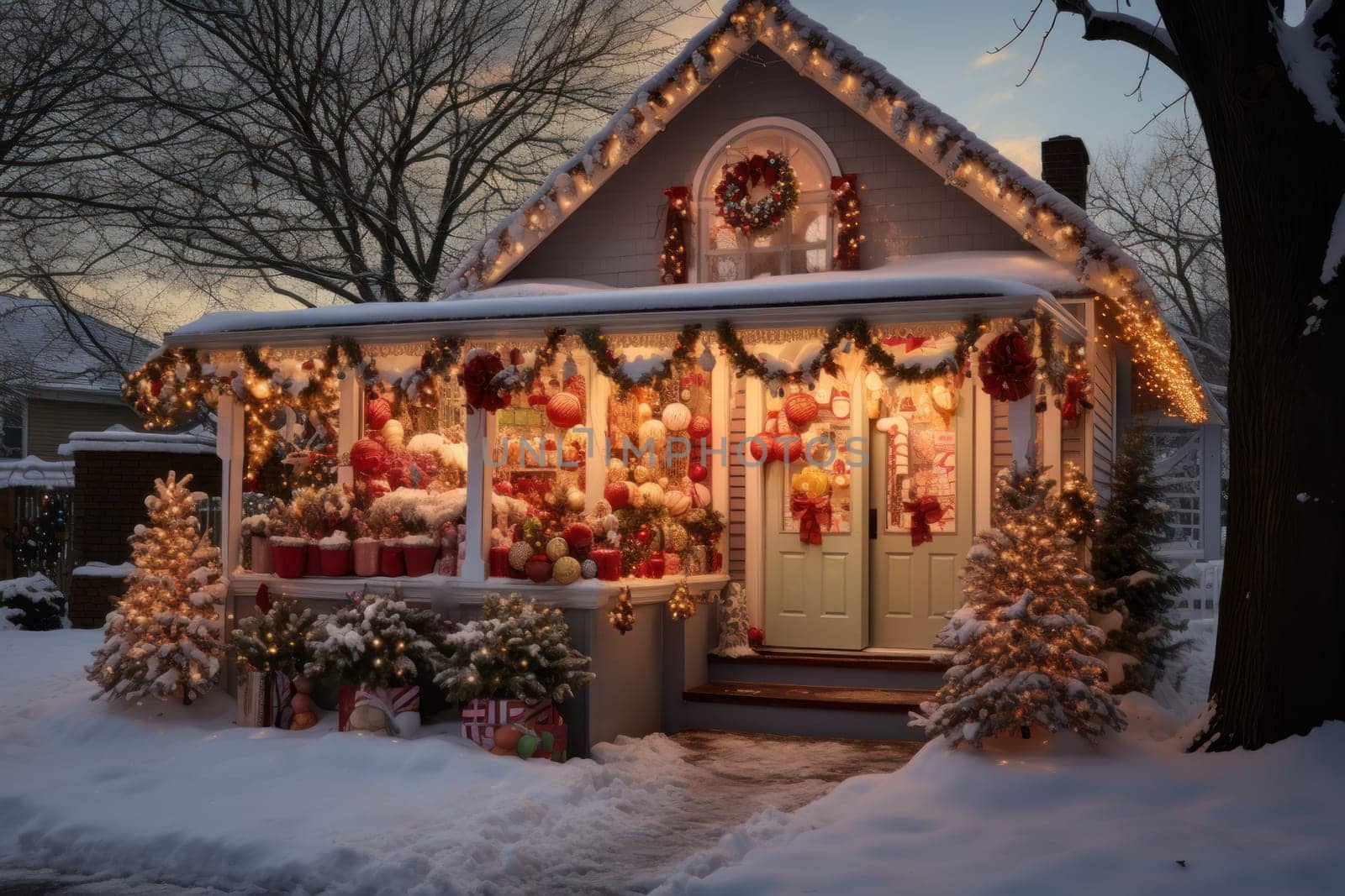 An enchanting portrayal of the holiday season, featuring the dazzling brilliance of Christmas lights, ornaments, and festive adornments that transform towns and neighborhoods into magical wonderlands.