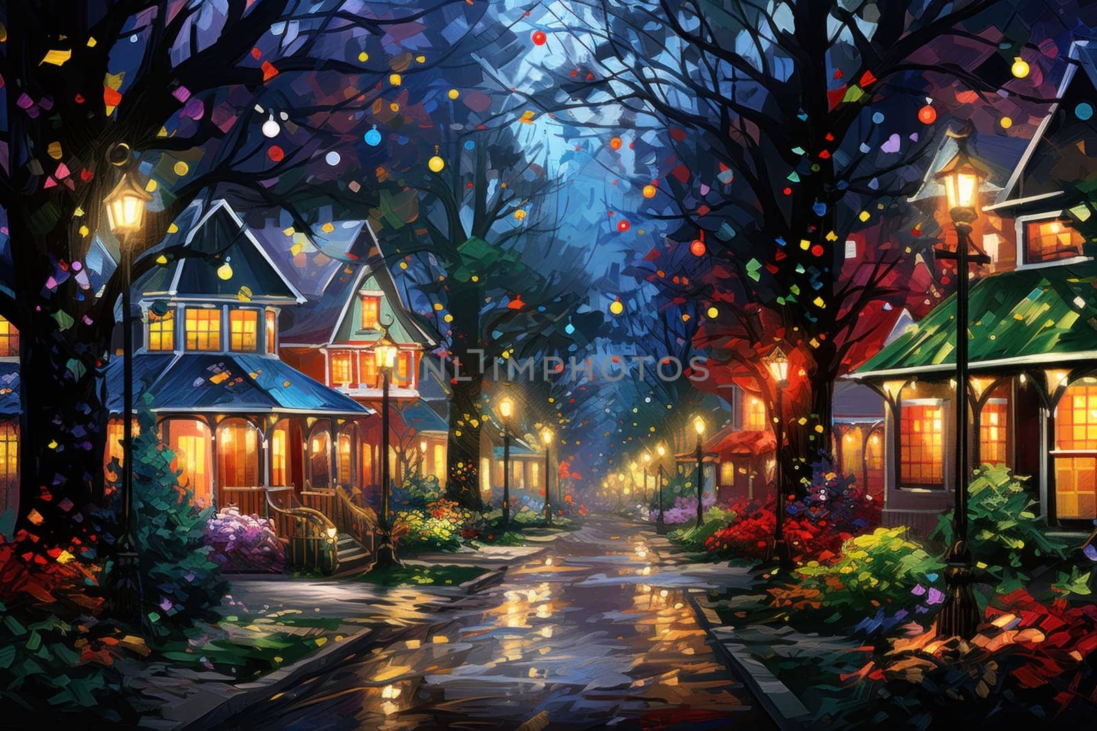 An enchanting portrayal of the holiday season, featuring the dazzling brilliance of Christmas lights, ornaments, and festive adornments that transform towns and neighborhoods into magical wonderlands.