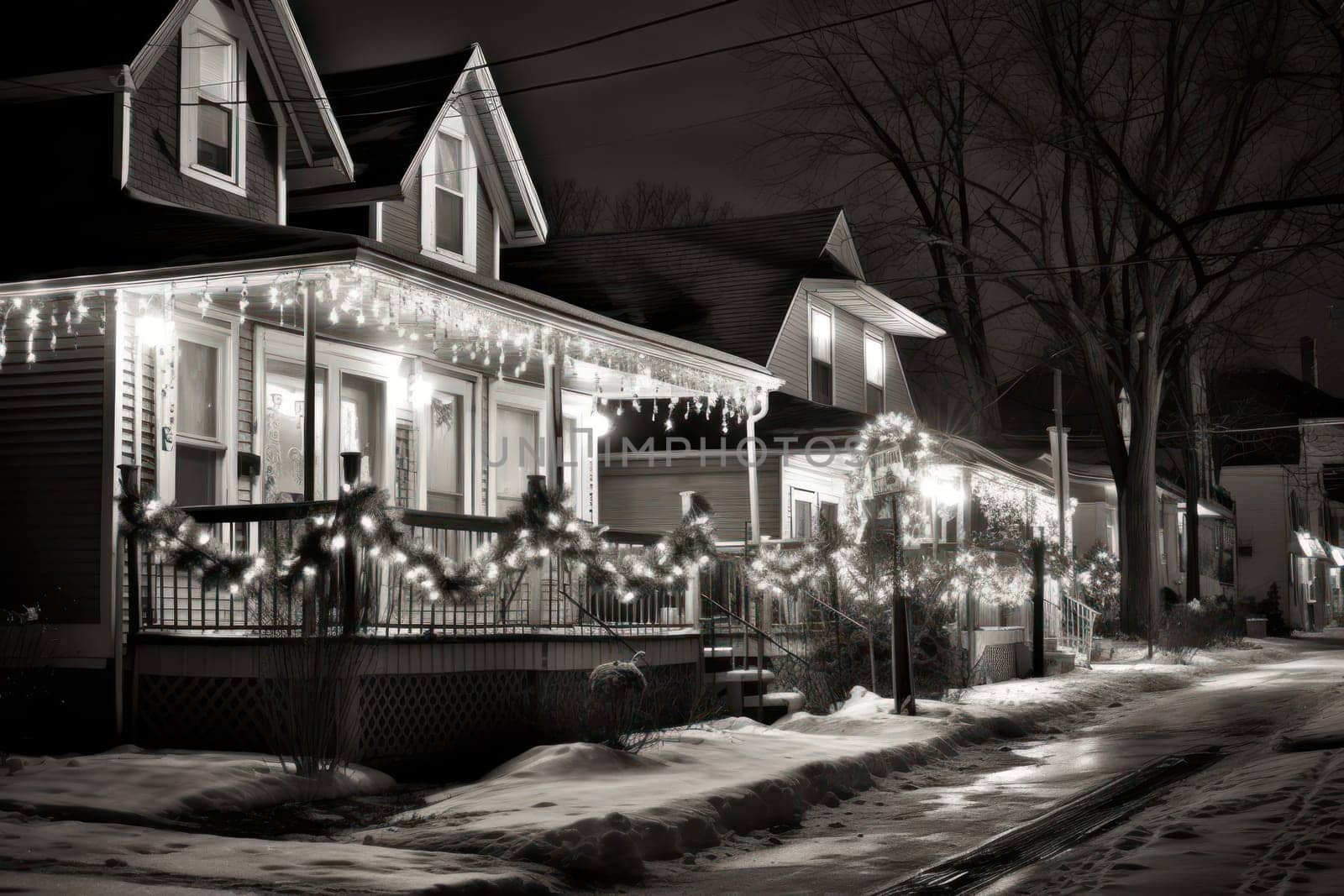 An enchanting portrayal of the holiday season, featuring the dazzling brilliance of Christmas lights, ornaments, and festive adornments that transform towns and neighborhoods into magical wonderlands.