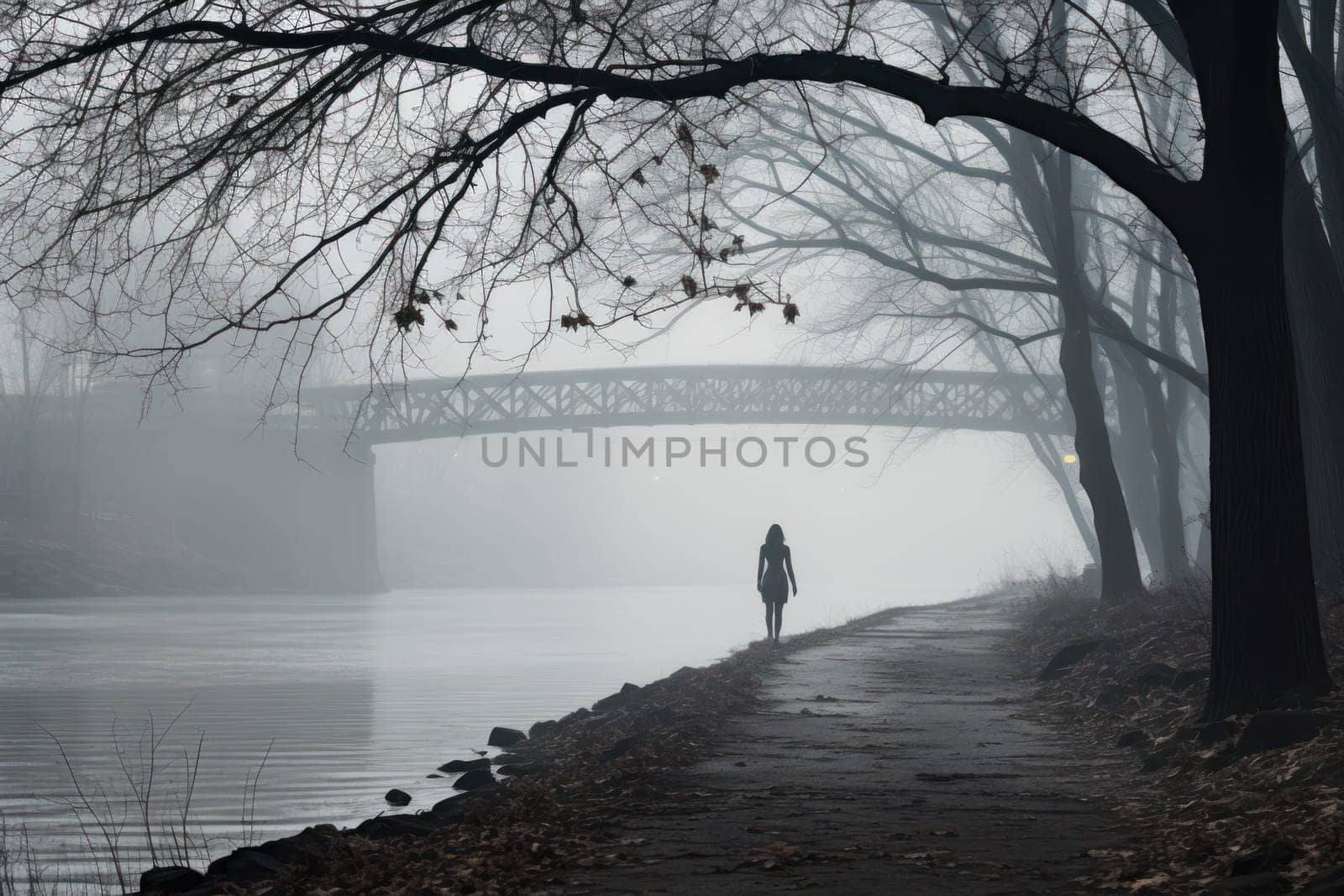 A captivating visual representation of the winter ambiance, focusing on the enigmatic allure of fog and mist enveloping the landscape, especially near bodies of water.