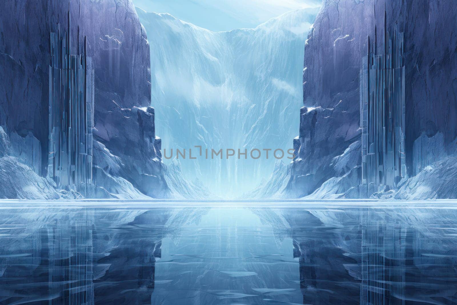 A mesmerizing display of the winter landscape, focusing on the distinctive and captivating frozen waterfalls found in chilly regions.