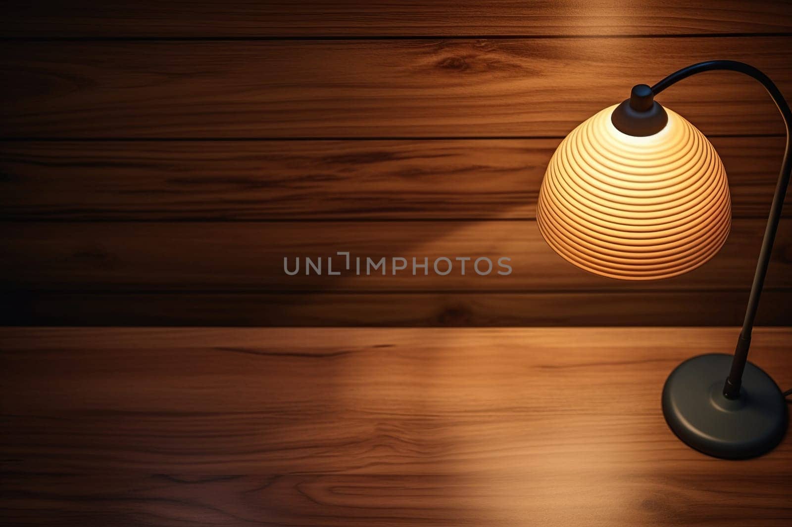 Table lamp on a wooden table. Generated by artificial intelligence by Vovmar