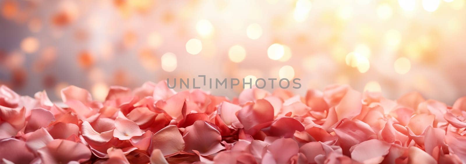 Pink rose petals on soft pink background. Petals of pink rose spa background. Realistic flying sakura cherry flower petals elements for romantic banner design. Copy space Valentine's Day concept. by Annebel146