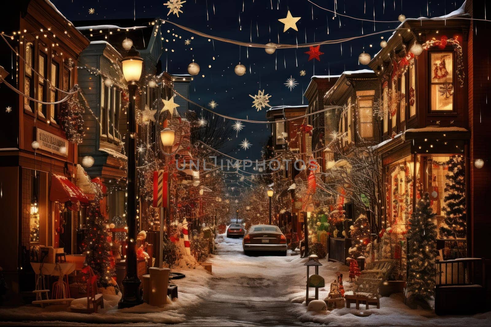 An enchanting portrayal of the holiday season, featuring the dazzling brilliance of Christmas lights, ornaments, and festive adornments that transform towns and neighborhoods into magical wonderlands.